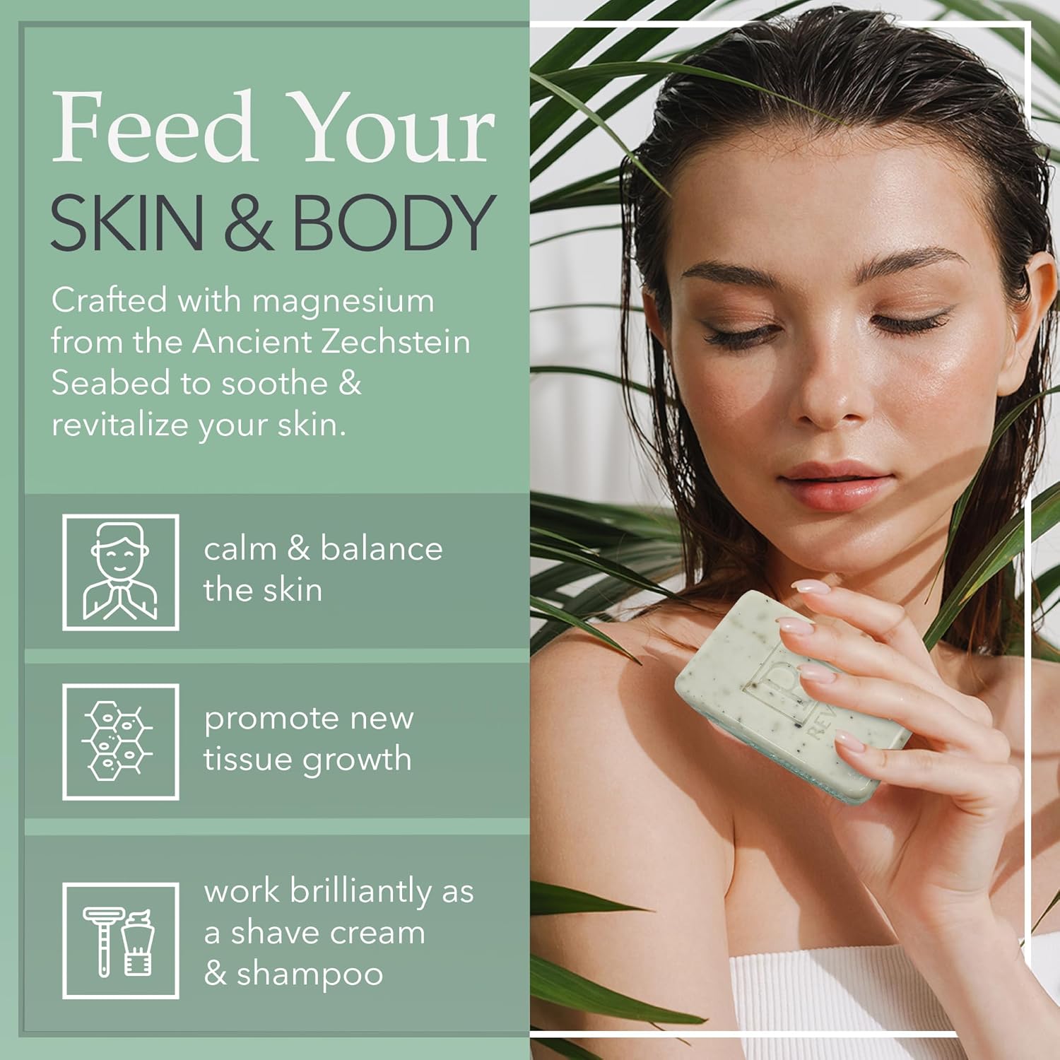 Reveka Skincare Magnesium Soap – 4-in-1 Natural Bar for Face, Body & Hair | Triple-Milled with Green Tea, Spearmint & Eucalyptus | USA-Made | 4 Pack (7 oz Each)