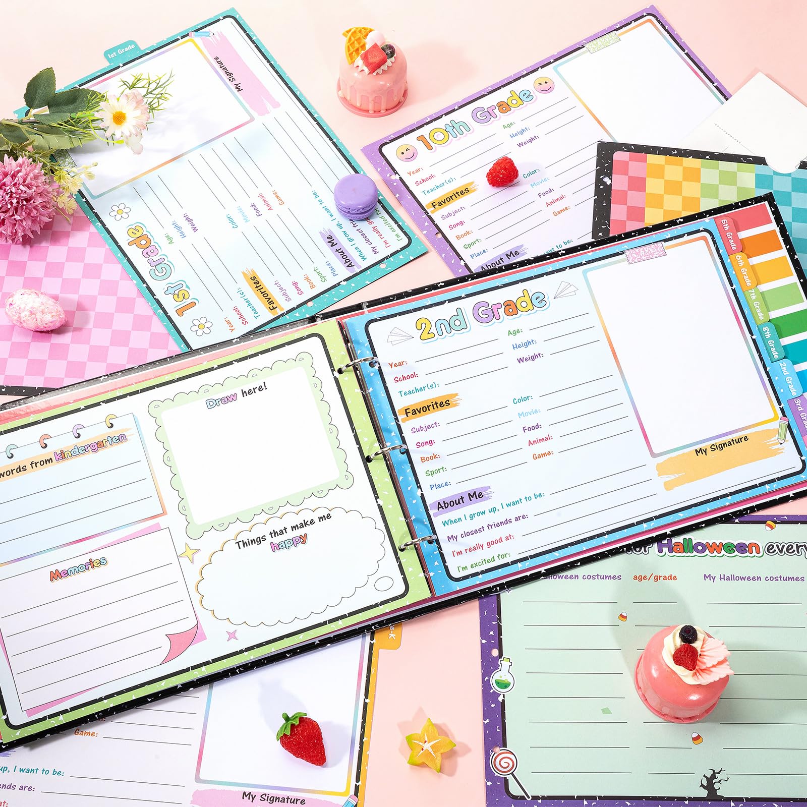 Eaasty Libro de recuerdos escolares para niños, álbum de recortes escolar con 15 bolsillos de recuerdo de preescolar a 12º grado, día y año, para almacenamiento de fotos de la infancia (cuaderno de