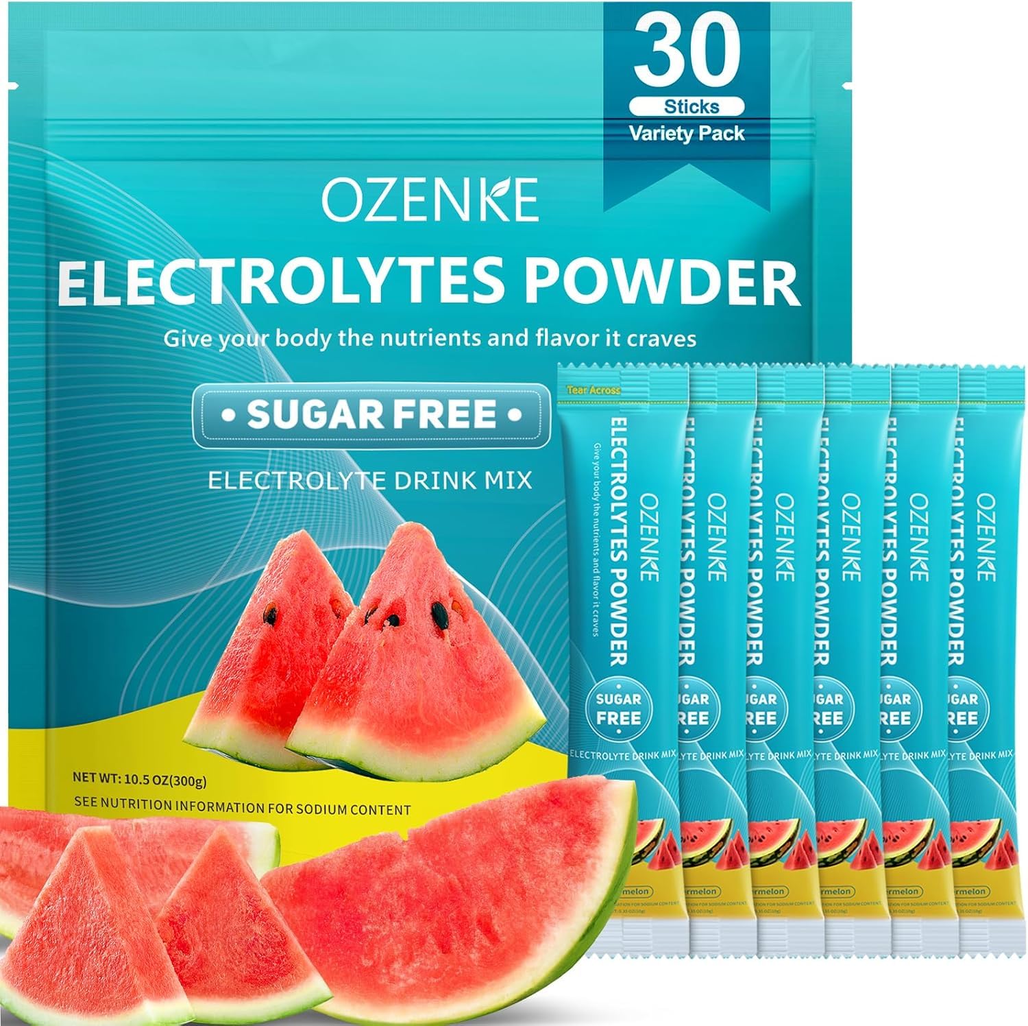 Electrolytes Powder Packets,30 Sticks Hydration Packets Sugar Free, Electrolyte Drink Mix Portable Electrolyte Packet for Rapid Hydration, 0 Sugar & 0 Calorie, Watermelon Flavor
