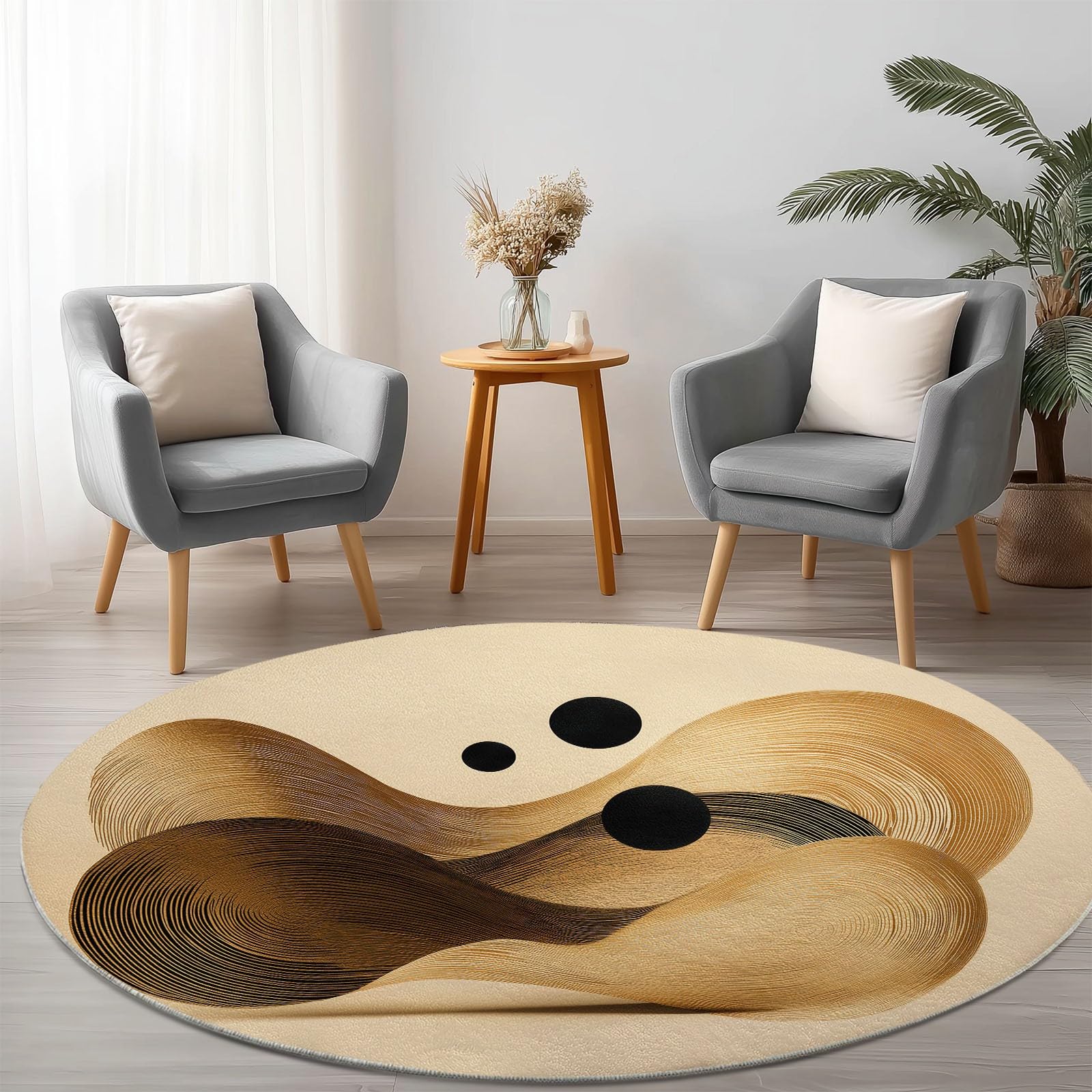 Generisch Minimalismus Rund Teppich Abstrakte Holzmaser-Textur 200 cm rutschfest Teppiche, Beige Plüsch Flauschig Weich Runder Teppich Wohnzimmer Schlafzimmer Küche Fußmatte Haustierteppich