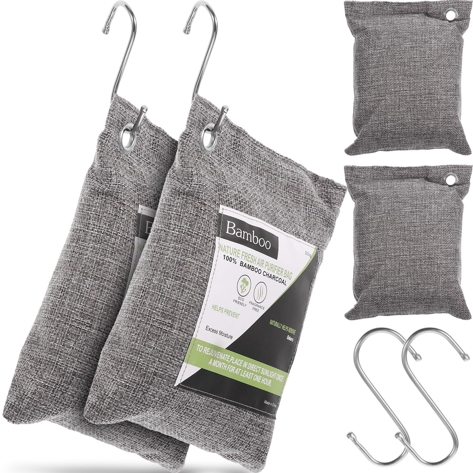Uonlytech Set 4 Sacchetti di Carbone di Bambù Attivo Non Tessuto Deodorante e Assorbitore di Odori per Armadi Domestici Purificatore D’Aria per Casa Auto e Ufficio Accessorio