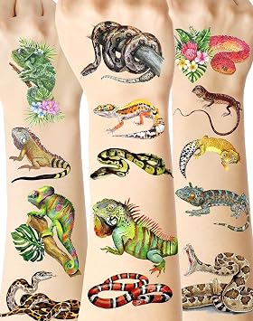 ANTING 100 Pieces Reptile Temporary Tattoos,Reptile Themed Tattoos Stickers Party Decoration Supplies Party favors for Adults