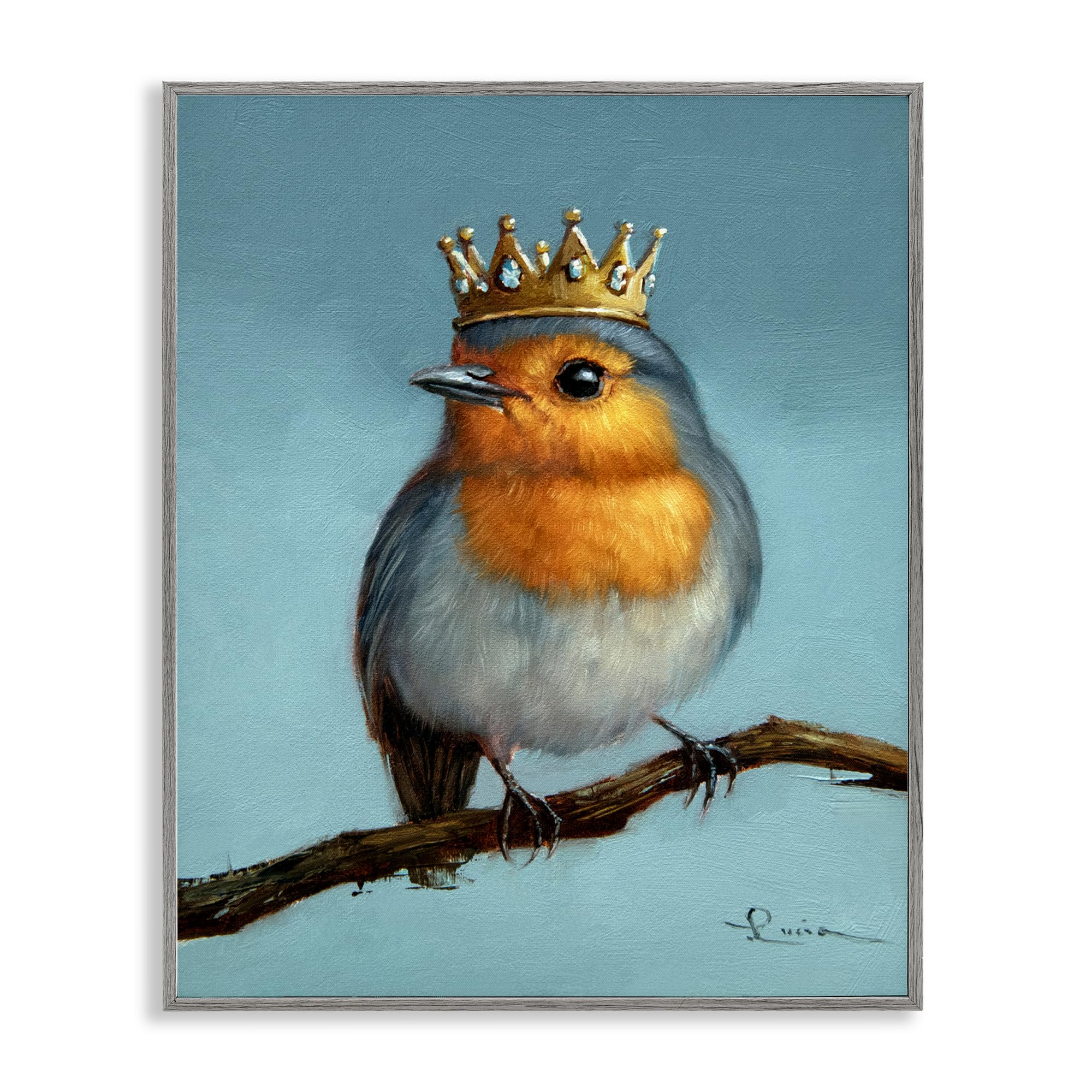 Stupell Industries Royal Robin Perched White Framed Giclee Art, design by Lucia Heffernan, 14 x 11