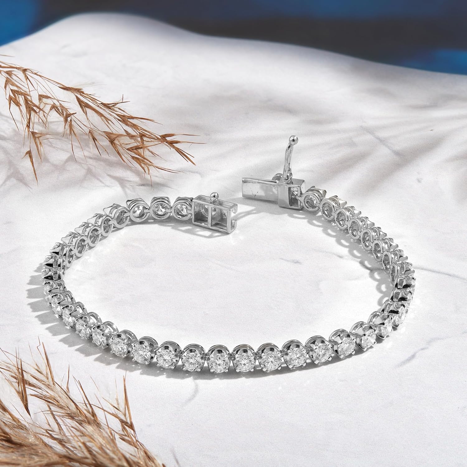 DEWBERRY 925 Silver Lab Grown Diamond Tennis Bracelet For Women & Men | 4 to 20 Carats Round Cut IGI Certified VS/FG 4 Prong Set in 14K White or Yellow Gold Plated 6 to 8 inches Tennis Bracelet Gifts