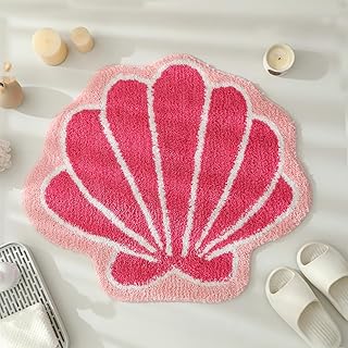 YRXRUS Seashells Bathroom Rug, Pink Bathroom Rugs, Ocean Decor Shell Bat...