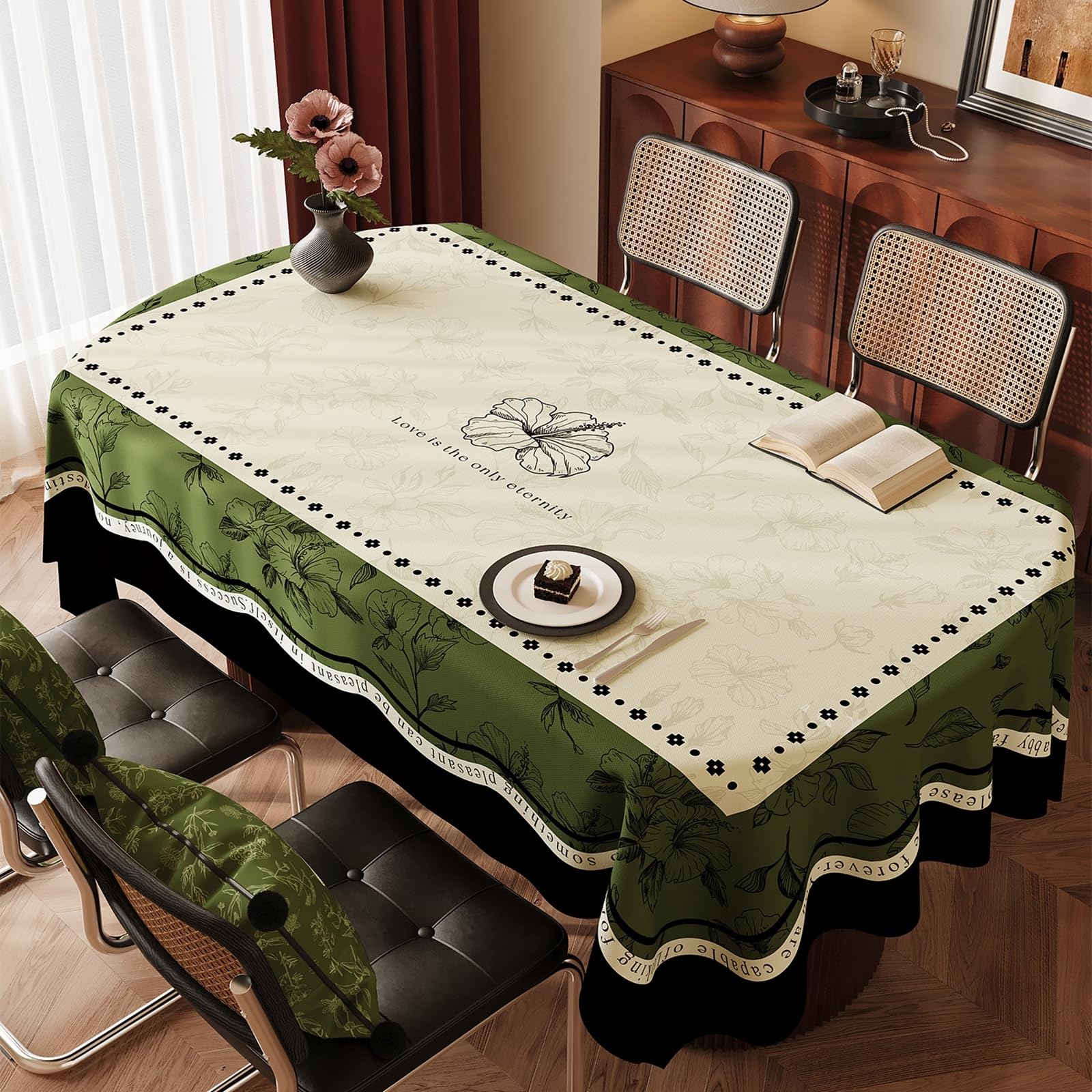 Nappe Grande Longueur 140x260, avec Motif de Fleurs et Feuilles
