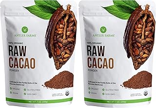 Antler Farms - 100% Pure Organic Raw Cacao Powder, 40 servings, 200g - Vegan, Gluten Free, Cultivated Naturally in Amazon Rainforest, Certified USDA Organic (Pack of 2)