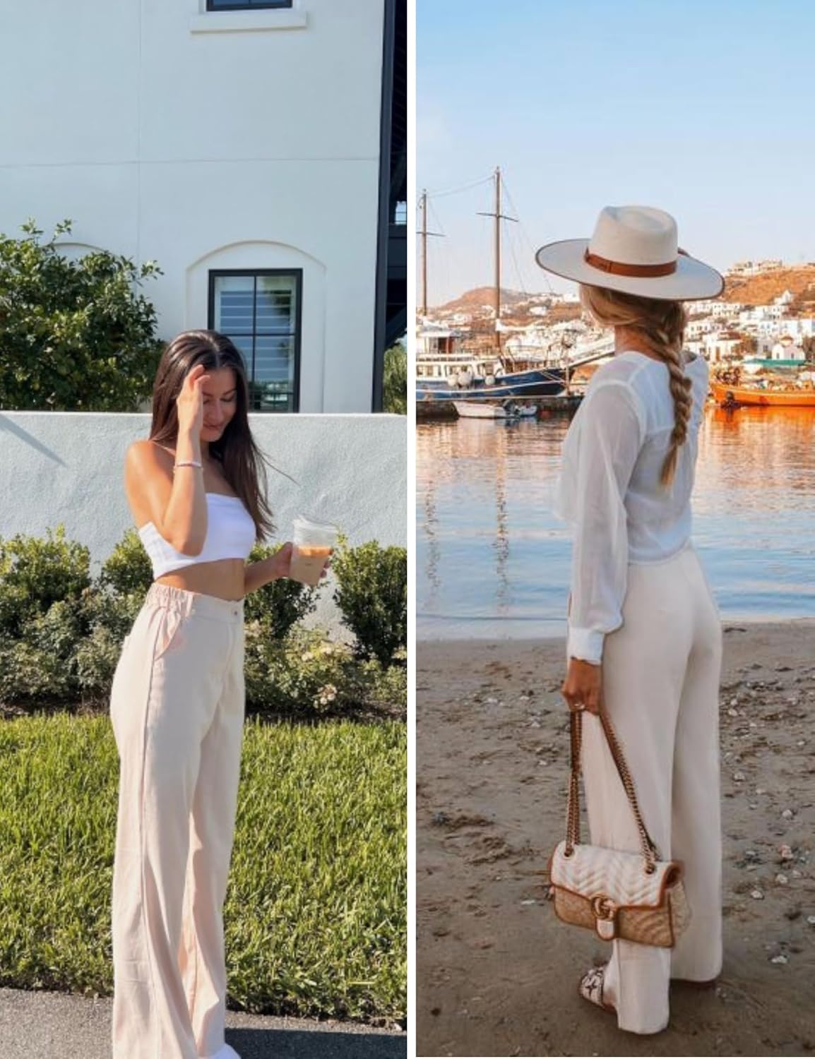 Hooever Womens Cotton Linen Pants Casual Button Up High Waisted Wide Leg Trousers - Image 6