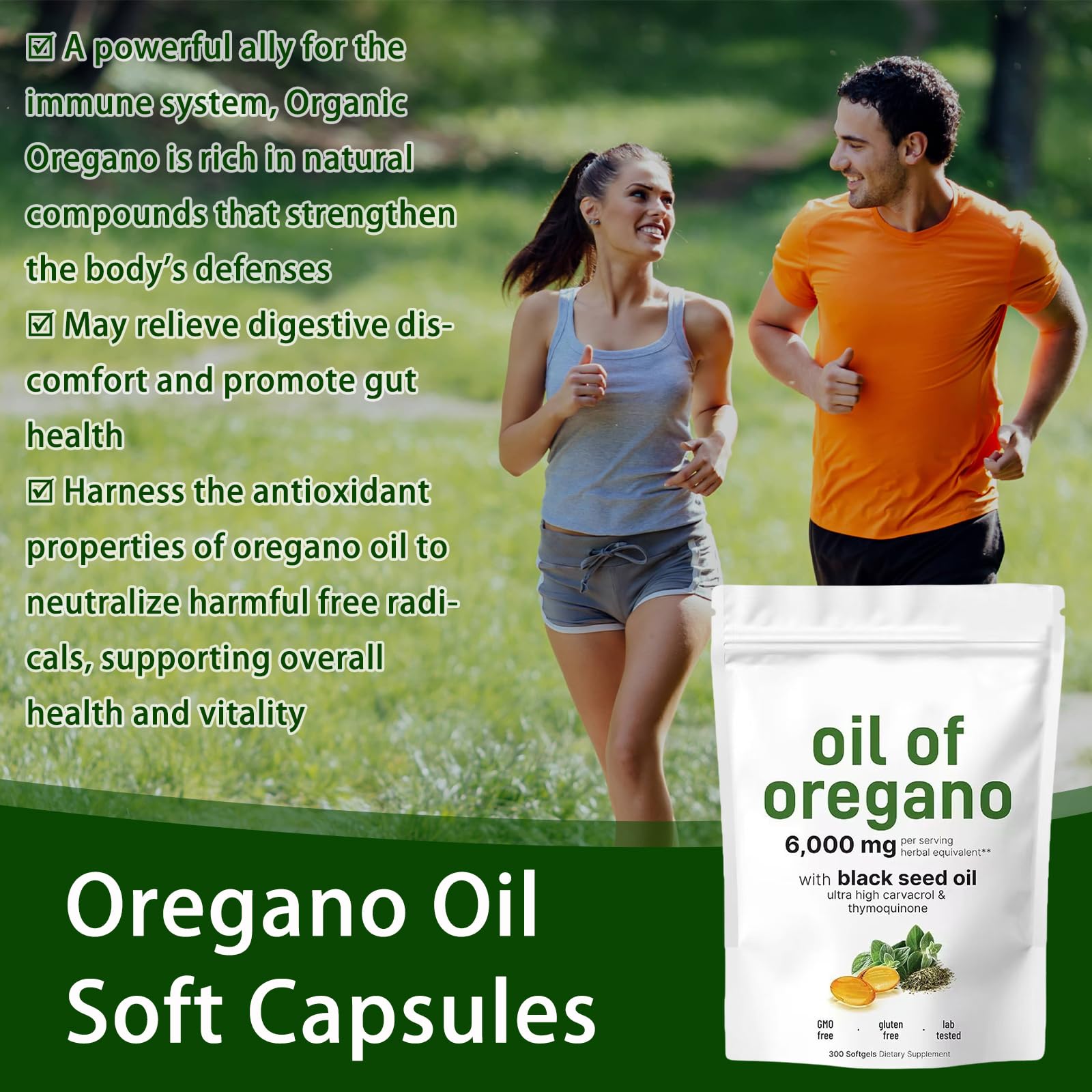 Huile d Origan et Nigelle,2 pack Capsules D'Huile D'Origan,Oil of Oregano with Black Seed Oil,Huile d'Origan 6000 mg avec Huile de Graines Noires,Favorise Santé Immunitaire et Digestive