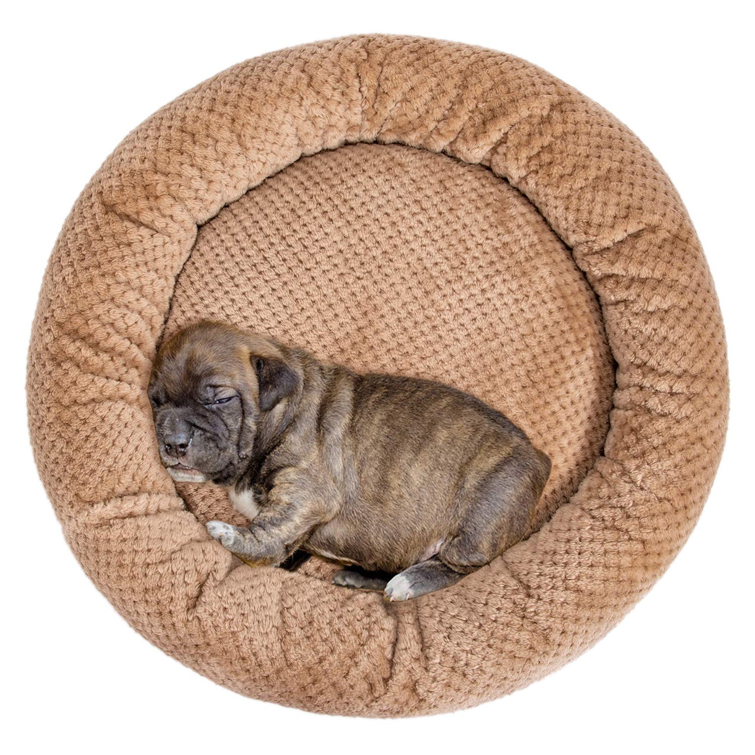 WONDER MIRACLE Camas mullidas de lujo para mascotas, camas súper afelpadas para perros o gatos, ideales para jaulas de perros, aptas para lavar a máquina y secadora (24 x 24 pulgadas, moca)