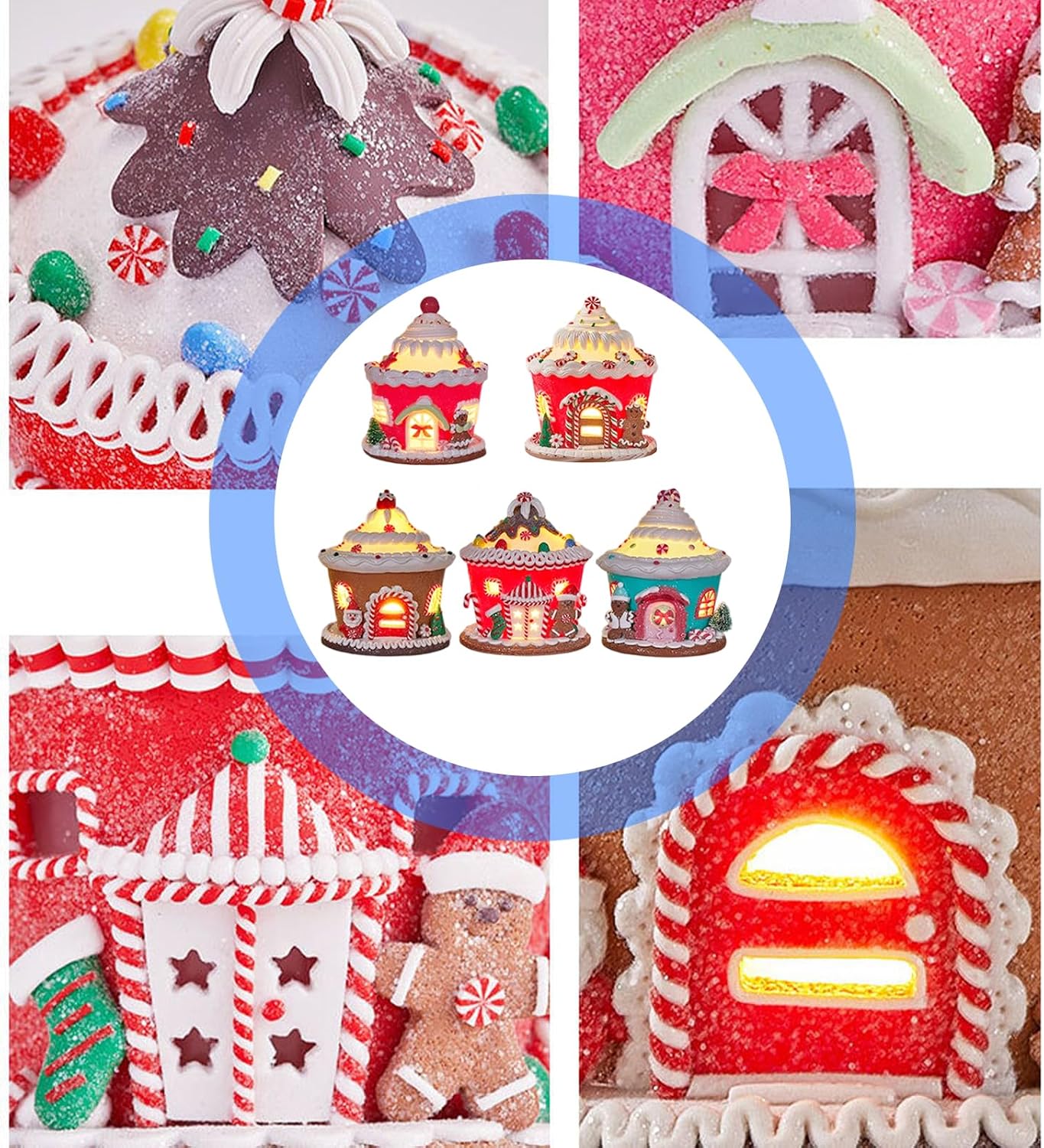 Glowing Ceramic Simulation Christmas Cake House Decoration with LED Lights Battery Powered Handmade LED Christmas Decoration Ceramic Cake Cottage