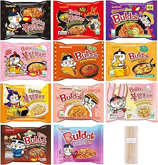 Samyang Spicy en Ramen 11 Flavor Variety Pack - FREE Chopsticks - Korean Buldak Ramen Noodles (11 Pack)