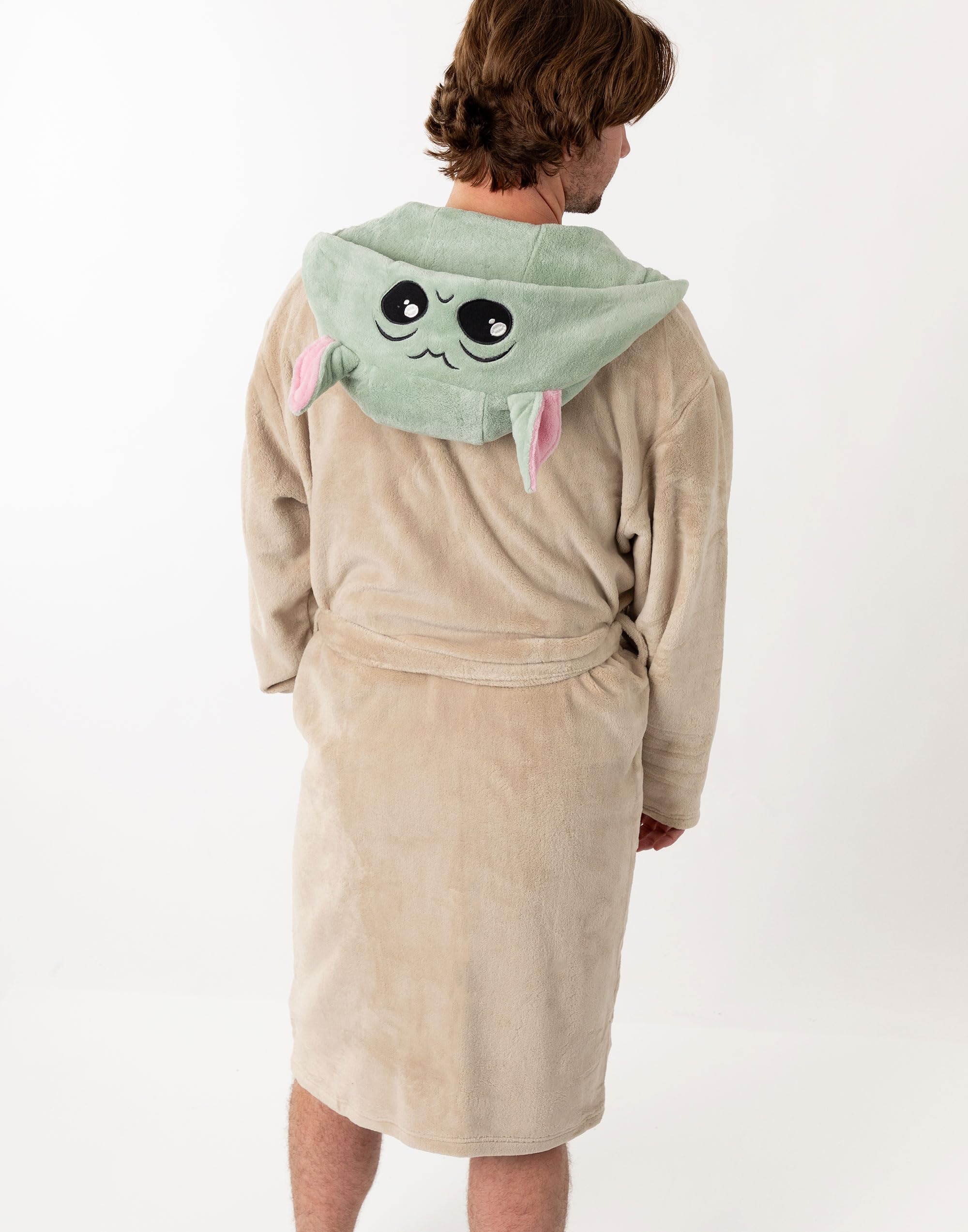 Star Wars Yoda Kapuzenbademantel | Beigefarbener, kuscheliger Fleece-Loungewear für Unisex | Langarm-Krawattenverschluss für Erwachsene | Klassische Film-Merchandise