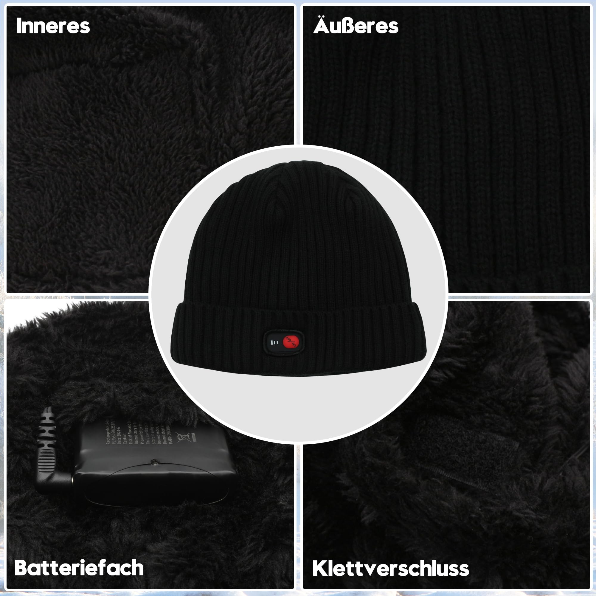 Svpro Gorro calentado con batería recargable de 7,4 V, batería de polímero de litio que dura hasta 3-7 horas, gorro eléctrico calentable para mujeres y hombres, gorro calefactor