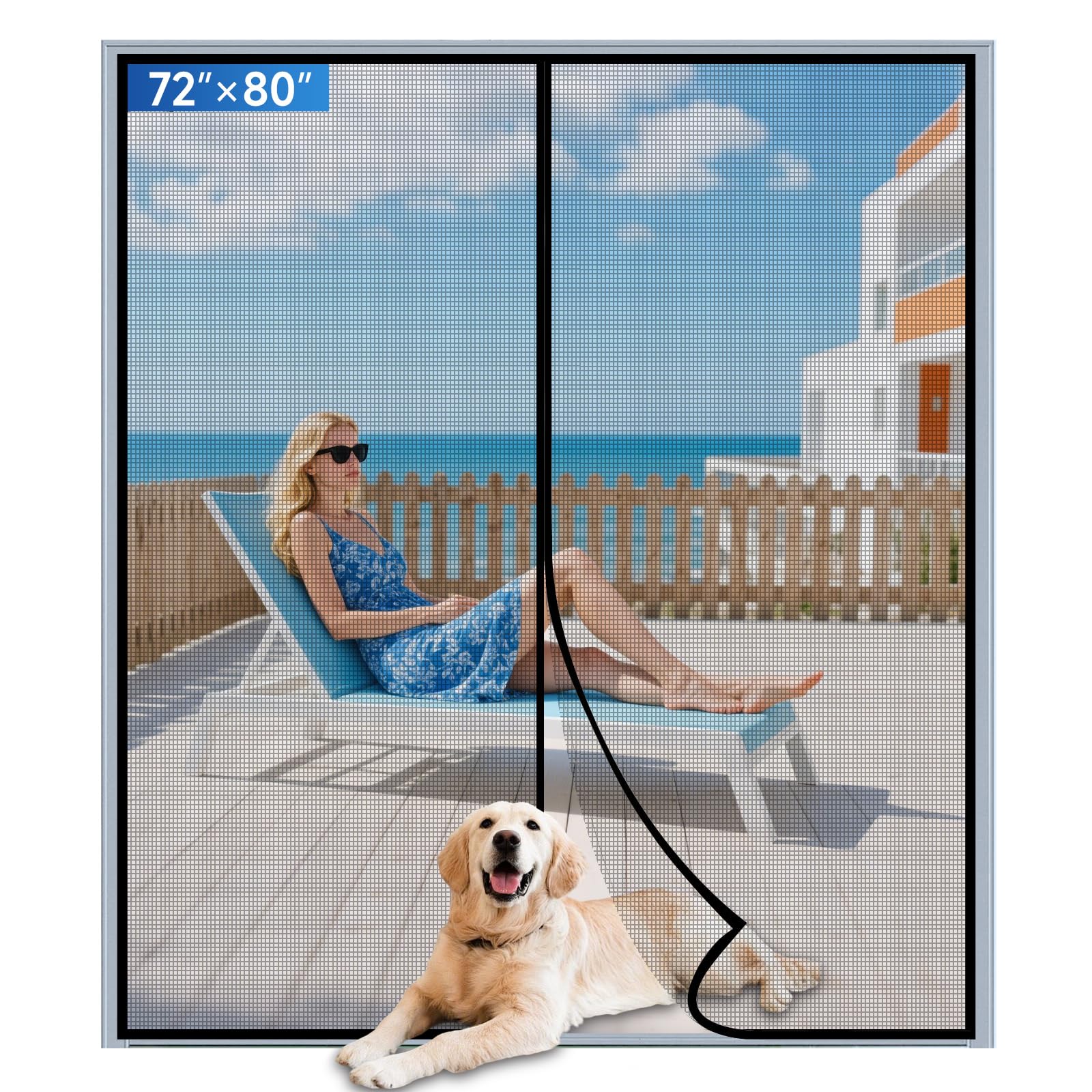 Upgraded PET Mesh Magnetic Screen Door Stronger Than Fiberglass and Polyester,Hands Free,Keep Bugs Out,Pet & Kid Friendly,Suitable for Sliding Doors,Patio and French Doors-72" X 80"