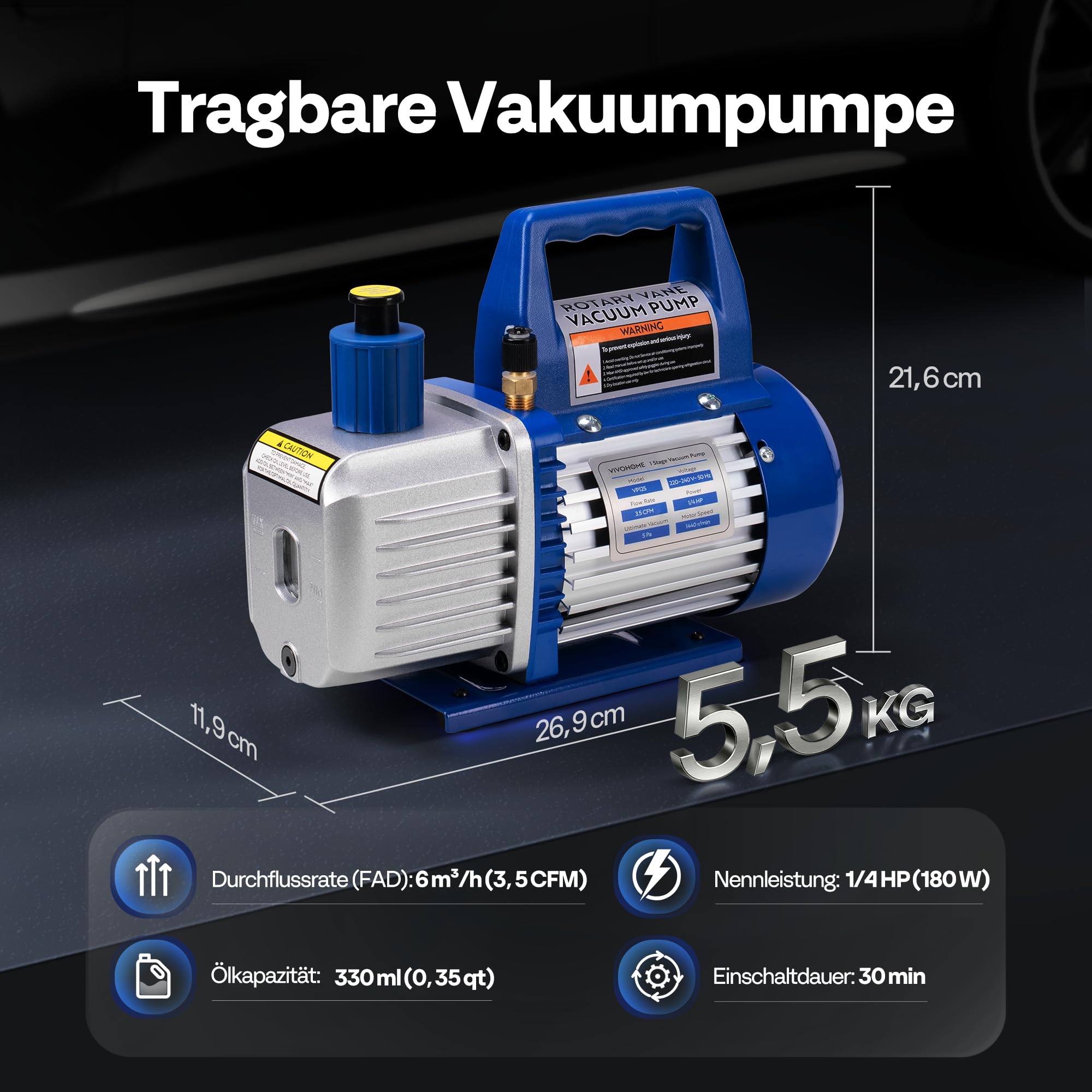 VIVOHOME 3,5CFM Einstufige Vakuumpumpe Set mit Ölflasche für Klimaanlage HVAC Kfz Kühlsystem R12 R22 R134a R410a R502