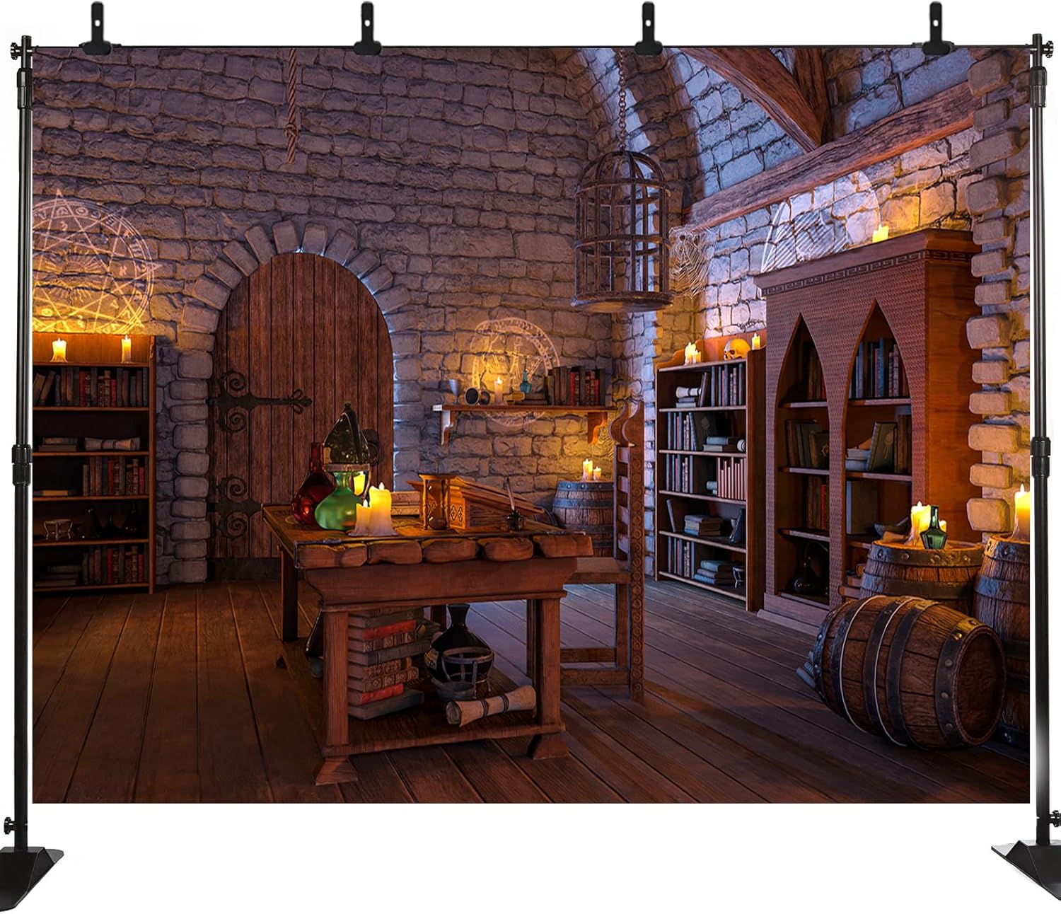 Halloween Photography Backdrop Magic Witch's Kitchen Themed Spooky Retro Party Background Mid Century Vintage Decorations Portrait Banner Photo Booth Studio Props LHC081 7X5FT