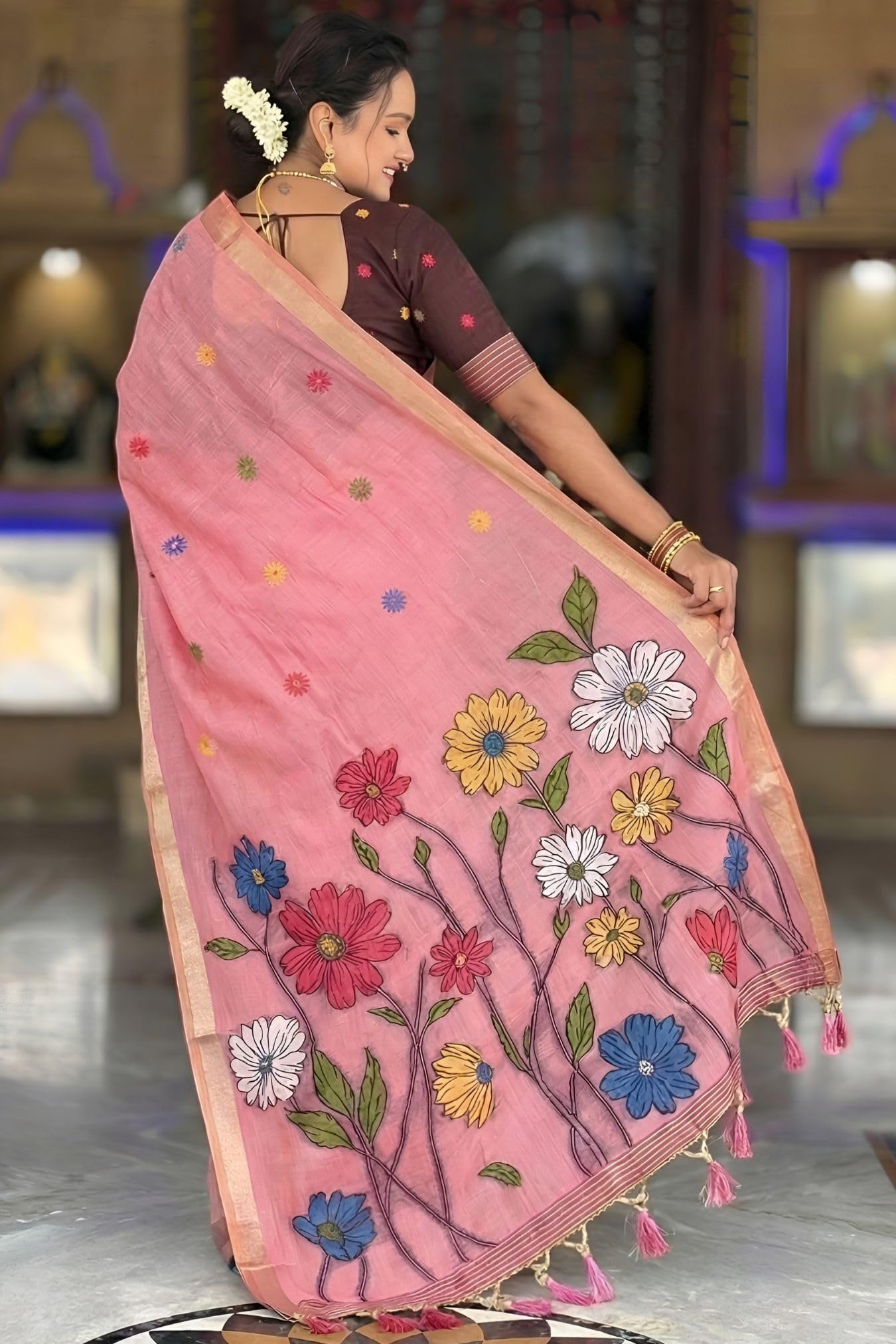SGF11 Women's Soft Cotton Linen Silk Saree With Blouse Piece product image 3