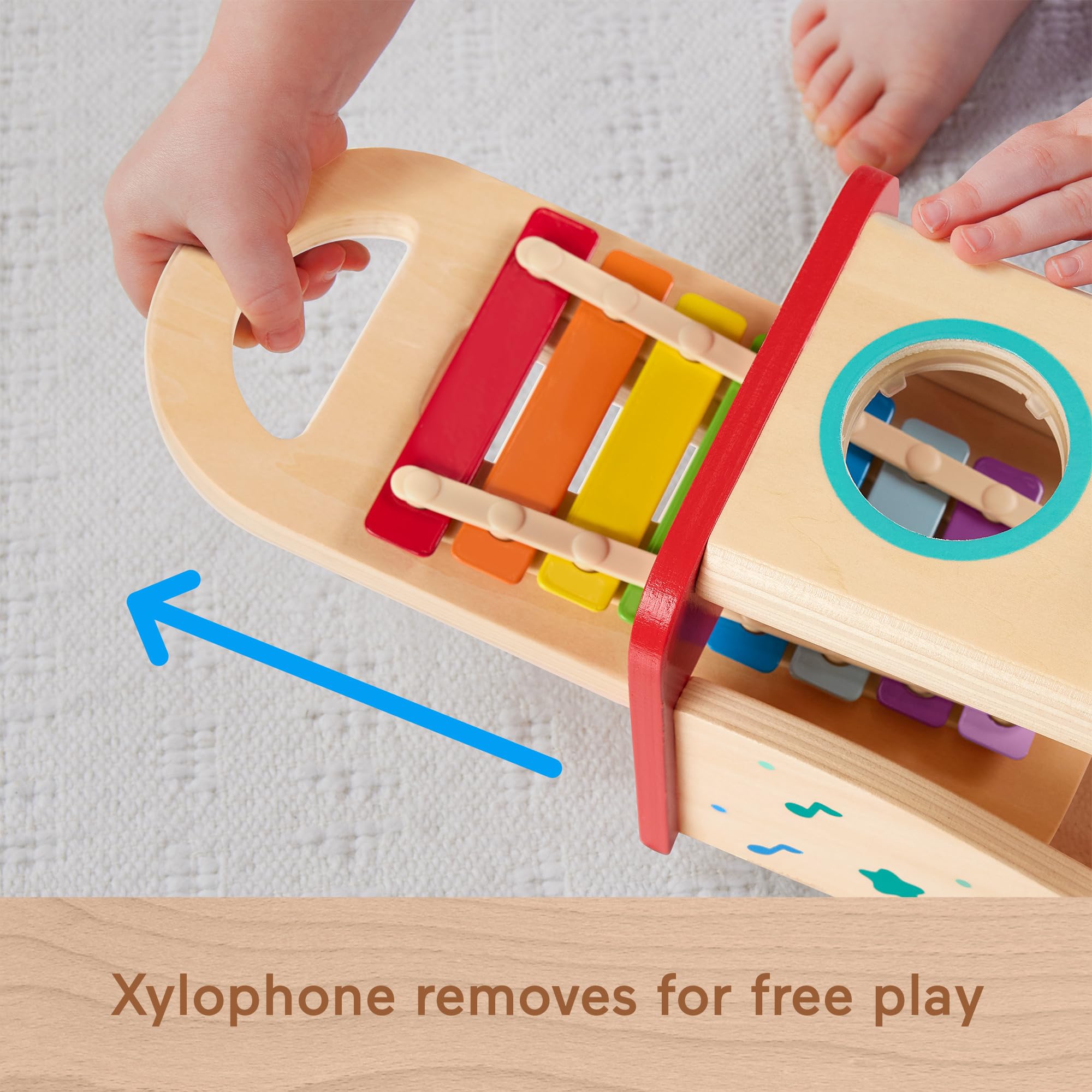 Fisher-Price Wood Toddler Toy Pound & Tap Bench Xylophone, 6-Piece Wooden Musical Activity for Preschool Kids Ages 18+ Months