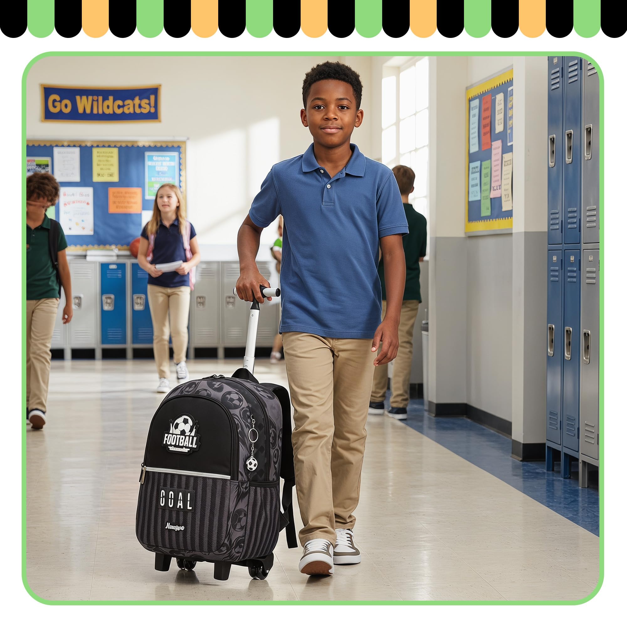 HTgroce Mochila Escolar Niños con Ruedas Fútbol– Trolley Primaria Ergonómico – Ideal para Vuelta al Cole y Regalo de Cumpleaños