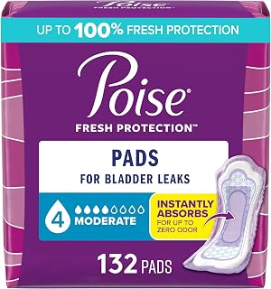 Poise Incontinence Pads for Women Bladder Leaks & Postpartum, 4 Drop Moderate Absorbency, Regular Length, 132 Count