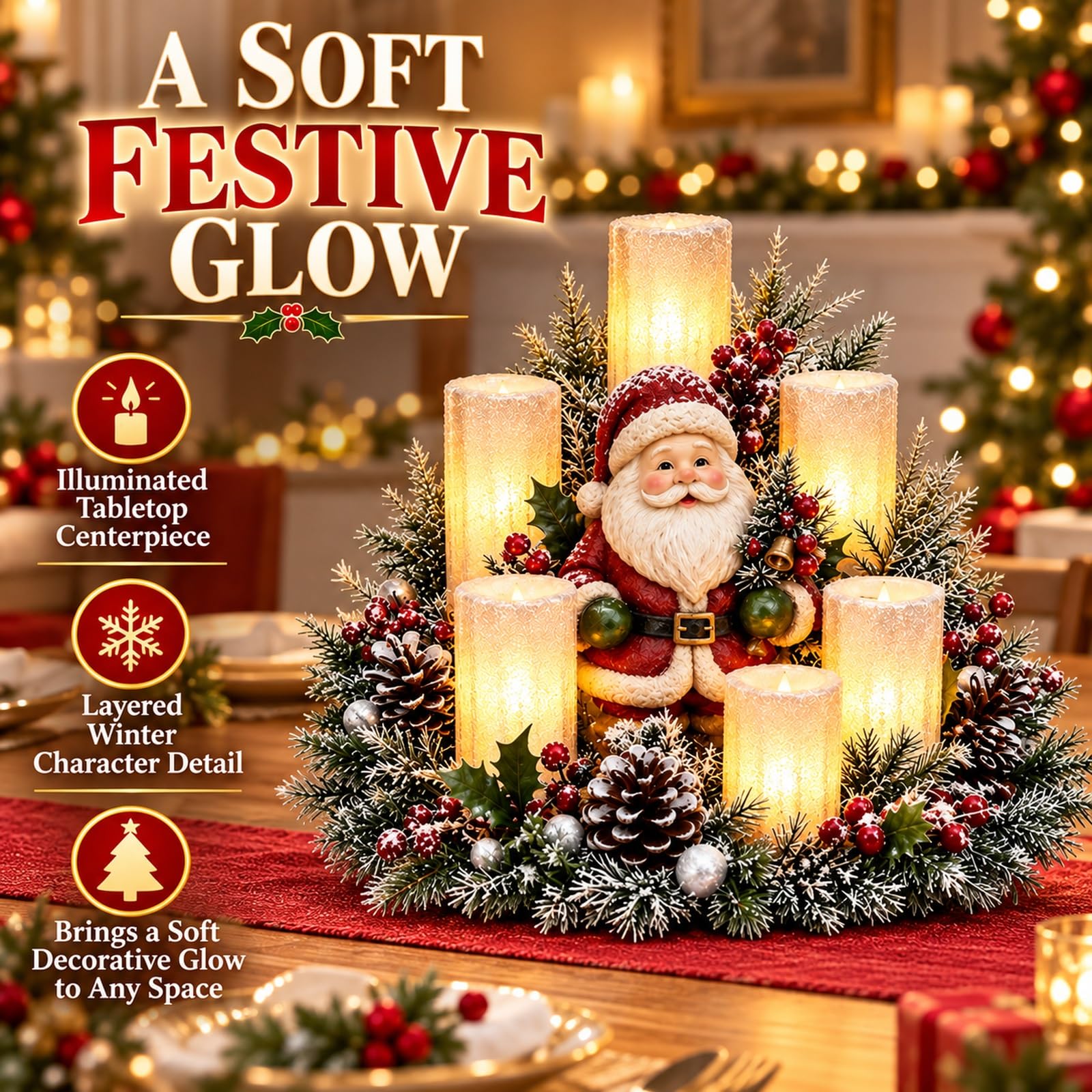 Weihnachtskerze als Tafelaufsatz, flammenlos, warmes Licht (D)