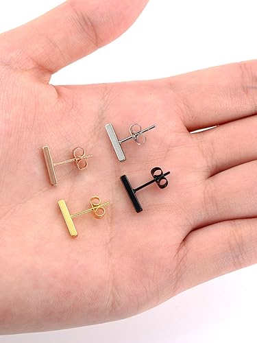 Vista 3 de Mudder - 4 pares de arete de acero inoxidable, barra rectangular para hombre o mujer, 4 colores disponibles.