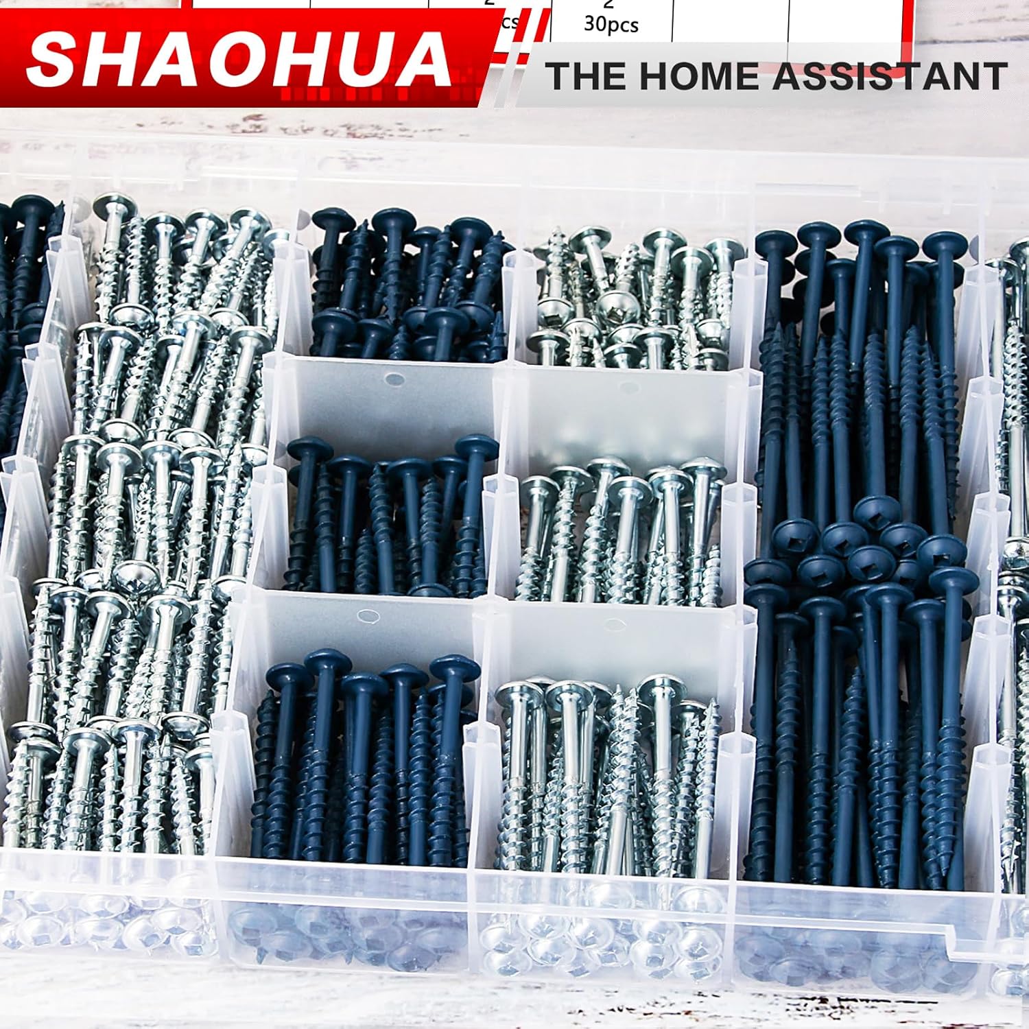 670 Pcs #8 Pocket Hole Screws(1" 1-1/4" 1-1/2" 2" 2-1/2"), Coarse Thread & Anti-Split Design for Furniture, Cabinets, Compatible with Kreg Jig, Zinc Plated & Blue Kote for Indoor Outdoor use