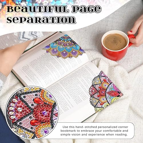 Miniatura 6 de antor Juego de 4 piezas de pintura de diamante, marcapáginas de mandala, de cuero, para manualidades, pintura de cristal con forma especial 5D por