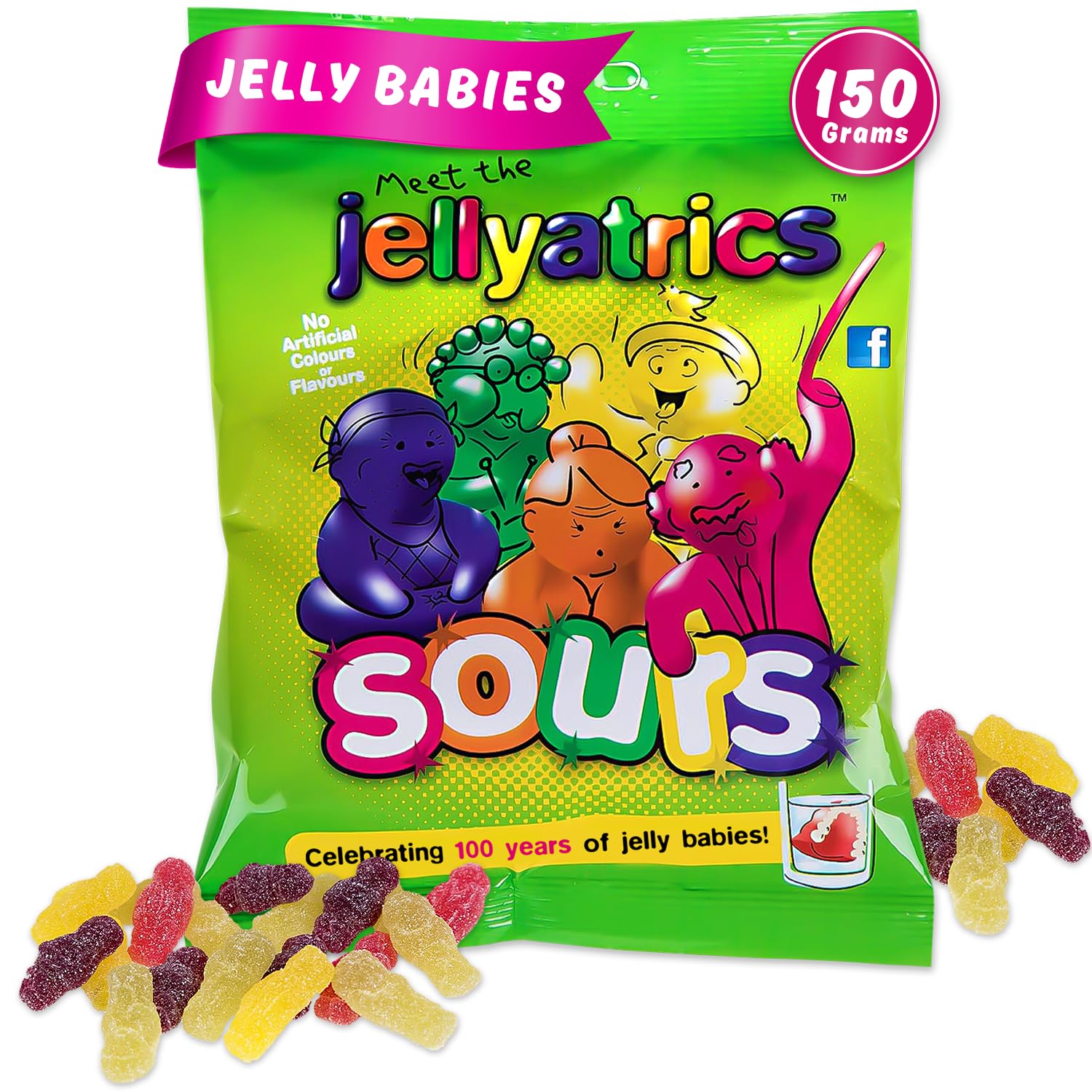Jellyatrics Jelly Babies Sours - 150g Bag of Sweets - Meet the Jellyatrics and Experience the Fruity Novelty Sweets, Sour Sweet, and Fruity Jellies - Exciting Sweet for any Occasions