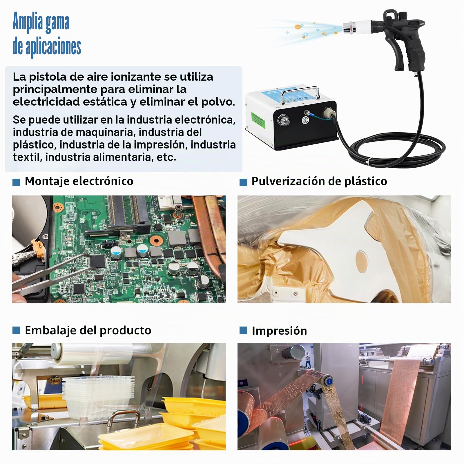 YUCHENGTECH Pistola Antiestática con Generador de Alto Voltaje 10.0KV | Pistola de Aire Ionizante Aguja de Iones Incorporada Equilibrio de Iones de ±35V para la Eliminación de Estática