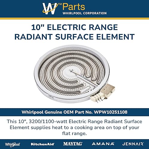Miniatura 2 de Whirlpool W10251108 Elemento de superficie de rango, delantero derecho (Reemplaza W10251108) Pieza de fabricante de equipos originales (OEM)