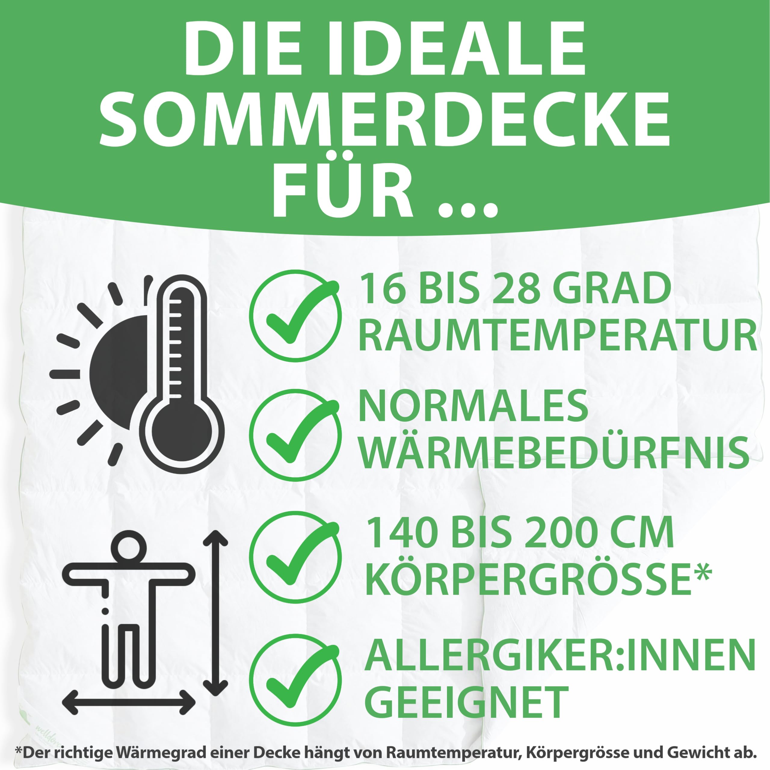 Welldora Komfort Bettdecke 135x200 Sommer 100% Extraweiche Federn & Daunen Oeko-Tex Allergiker Tierwohl Daunendecke