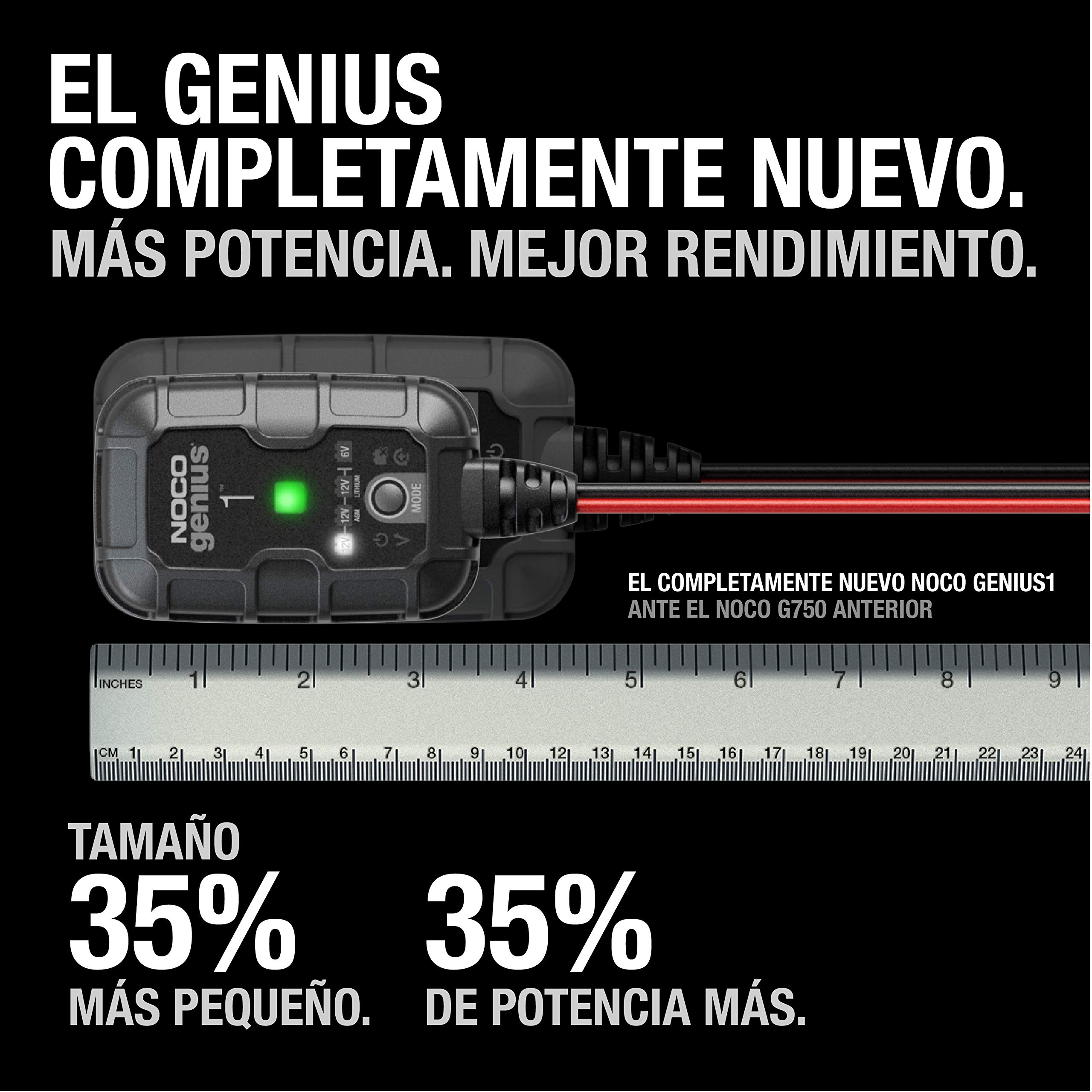 NOCO GENIUS1: Cargador Inteligente de baterías 1A 6V/12V – Mantenedor automático y desulfatador – Protección contra sobrecarga y compensación térmica – para baterías de Plomo y Litio