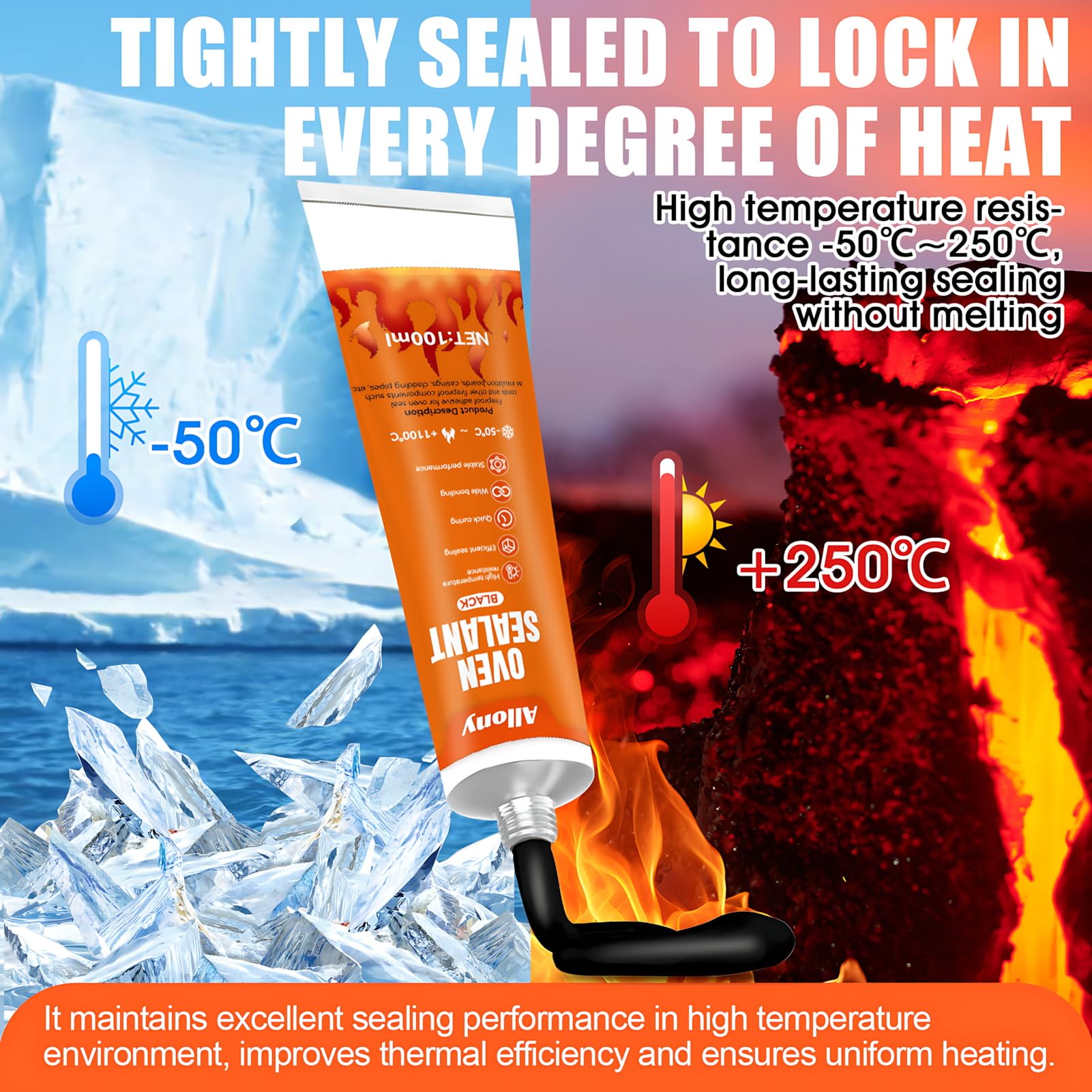 ALLONY Silicone Alta Temperatura, Colla Alte Temperature, Nero Adesivo Resistente al Calore, Calore Fino 1100 Gradi, Adatto per Sigillatura ad Alta Temperatura Vari Tipi di Guarnizione Forn - 3