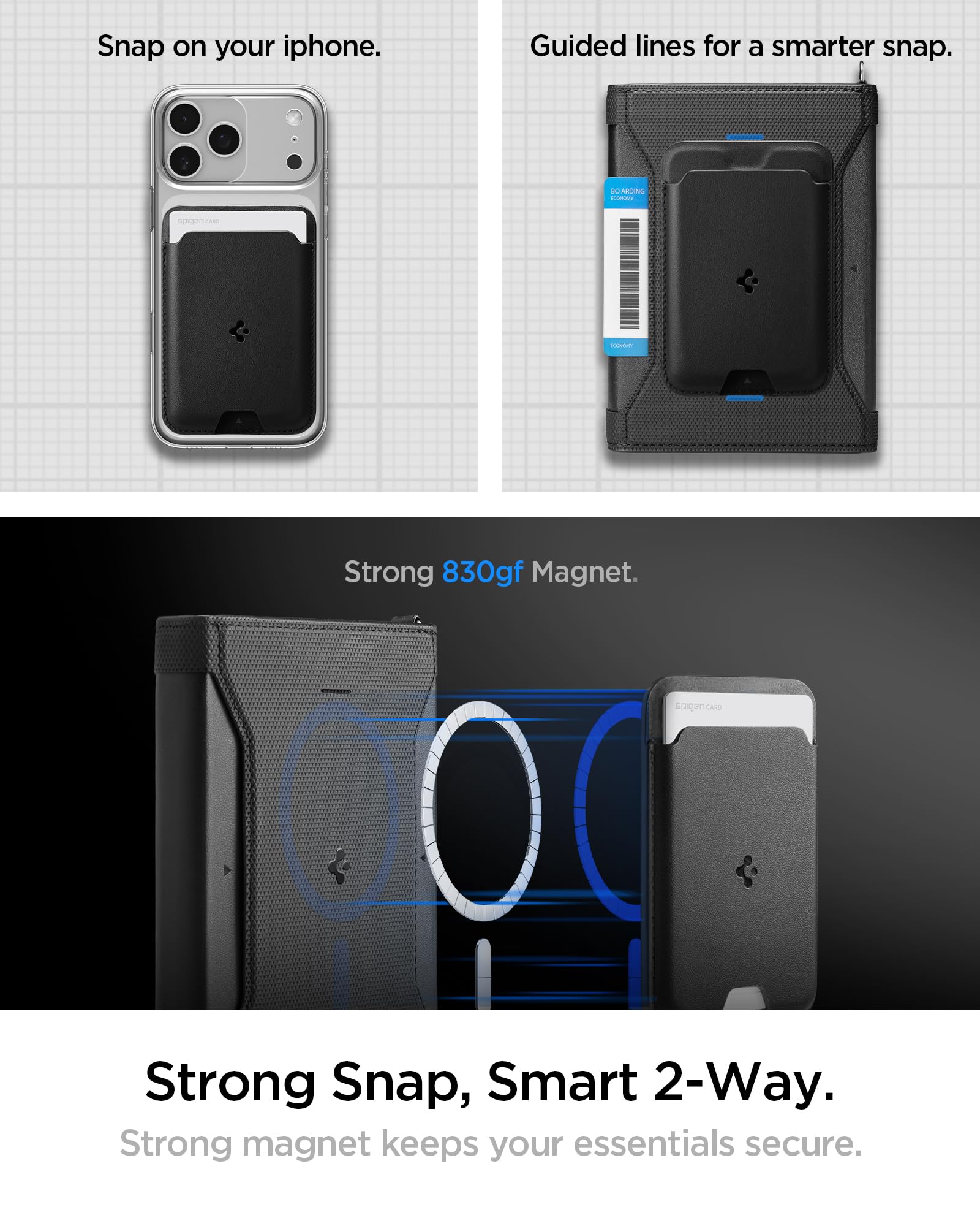 Spigen Life KD502 Porta Passaporto Magnetico con Tasca Portacarte Rimovibile MagSafe, Doppia Custodia per Passaporto con Protezione RFID, Slot per Scheda SIM e Moschettone - Nero