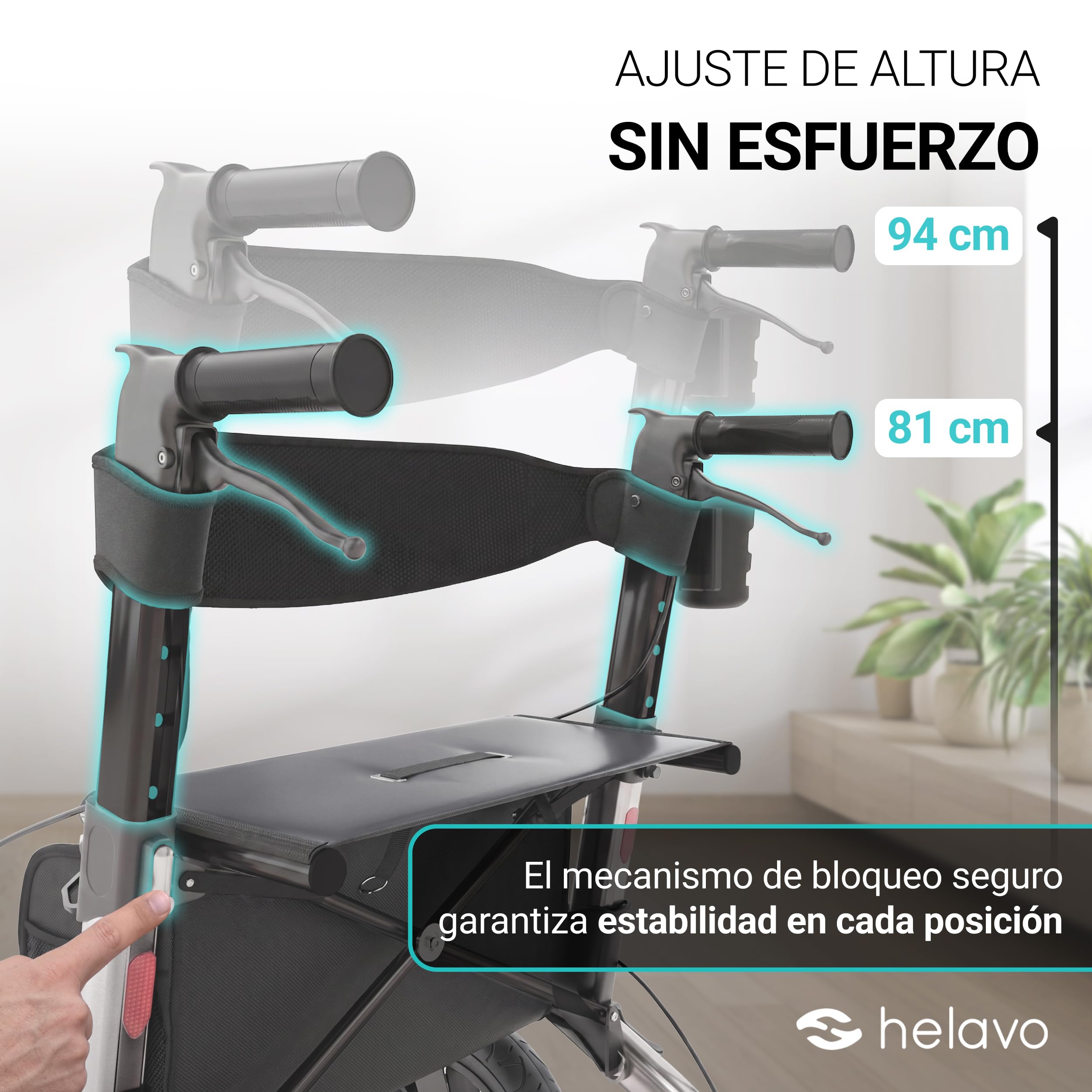 Helavo andador para exteriores con ruedas de caucho macizo antipinchazos - Andador para ancianos de aluminio plegable con asiento - Máxima movilidad y comodidad en exteriores