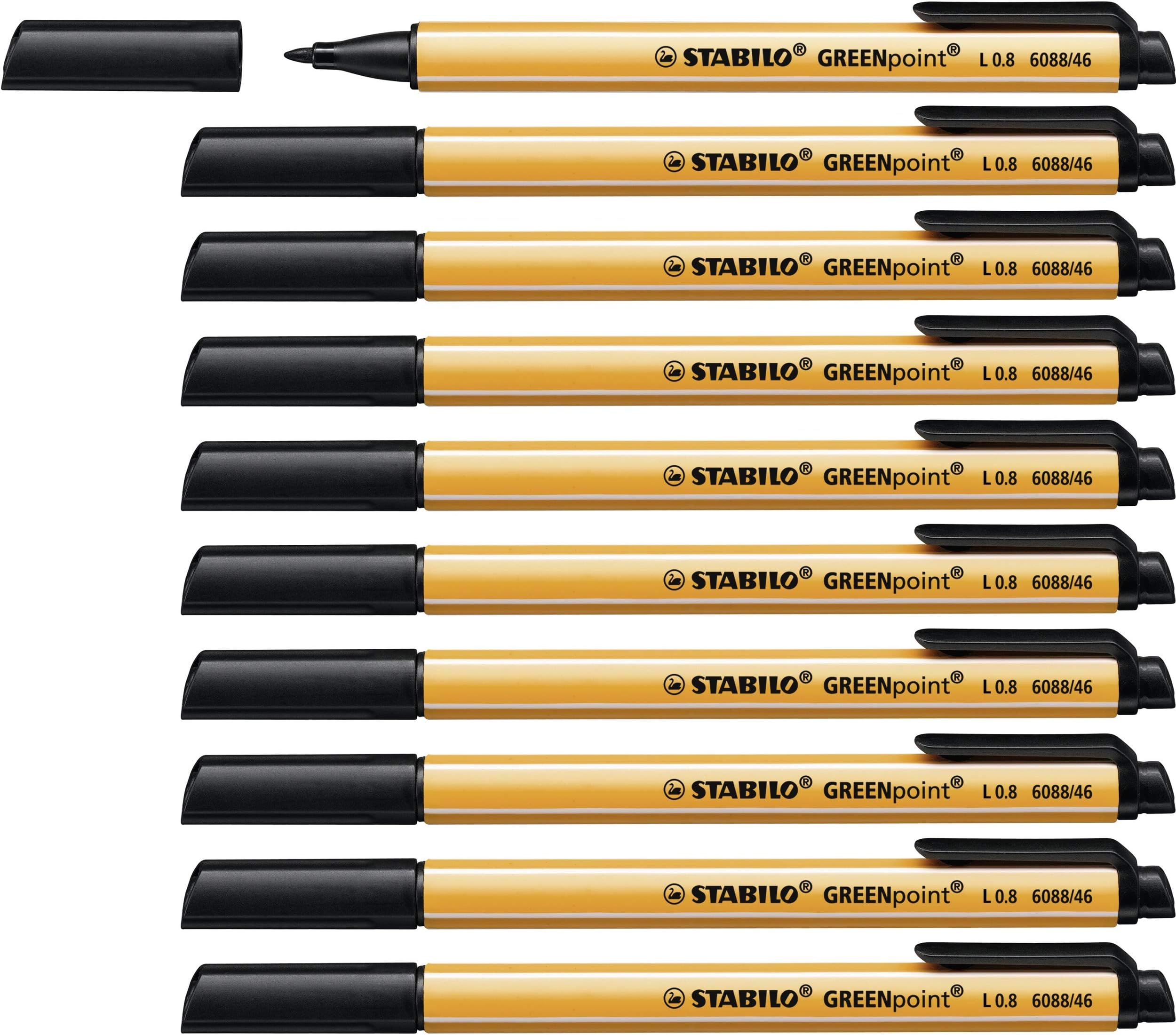 STABILO GREENpoint - Fibre-Tip Sign Pen - Pack of 10 - Black