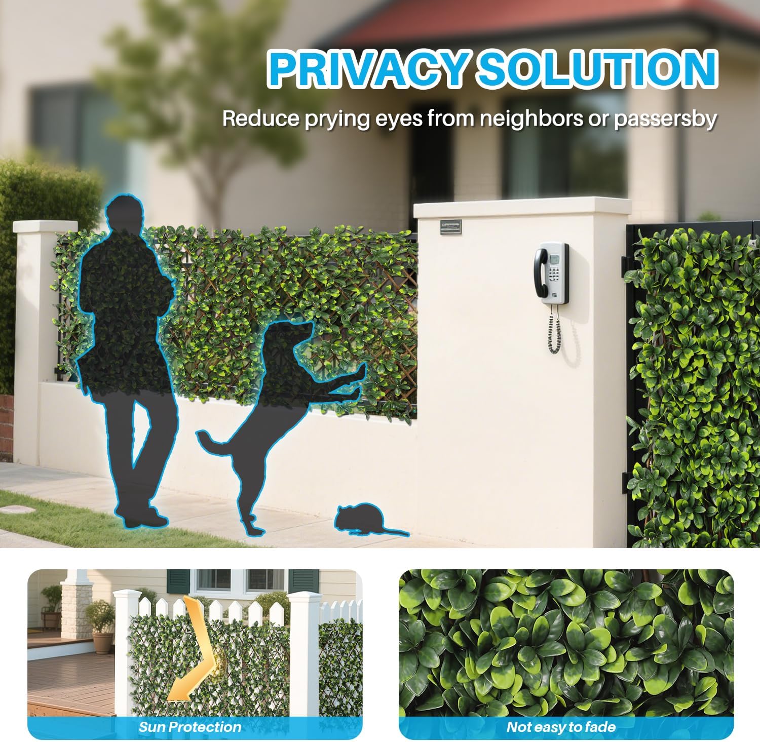 Patio Paradise 1PC Artificial Ivy Expandable Privacy Fence Screen Faux Greenery Wall Green Vines Leaf Hedge Outdoor Lattice Panels Covering for Apartment Balcony Deck Porch Backyard, Single-Side