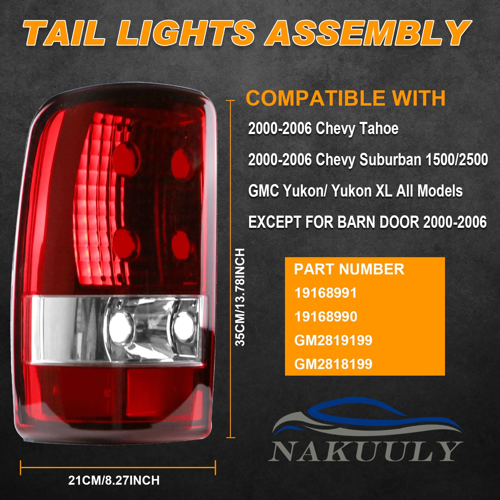 Nakuuly Tail Light Compatible With 2000-2006 Chevy Suburban 1500 2500 Tahoe GMC Yukon XL Denali Driver and Passenger Side Taillights Red Clear Rear Brake Lamp W/O Bulbs Harness