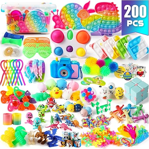 200 piezas de recuerdos de fiesta para niños, juego de juguetes para ansiedad, rellenos de calcetines, juguetes de caja del tesoro para el aula,
