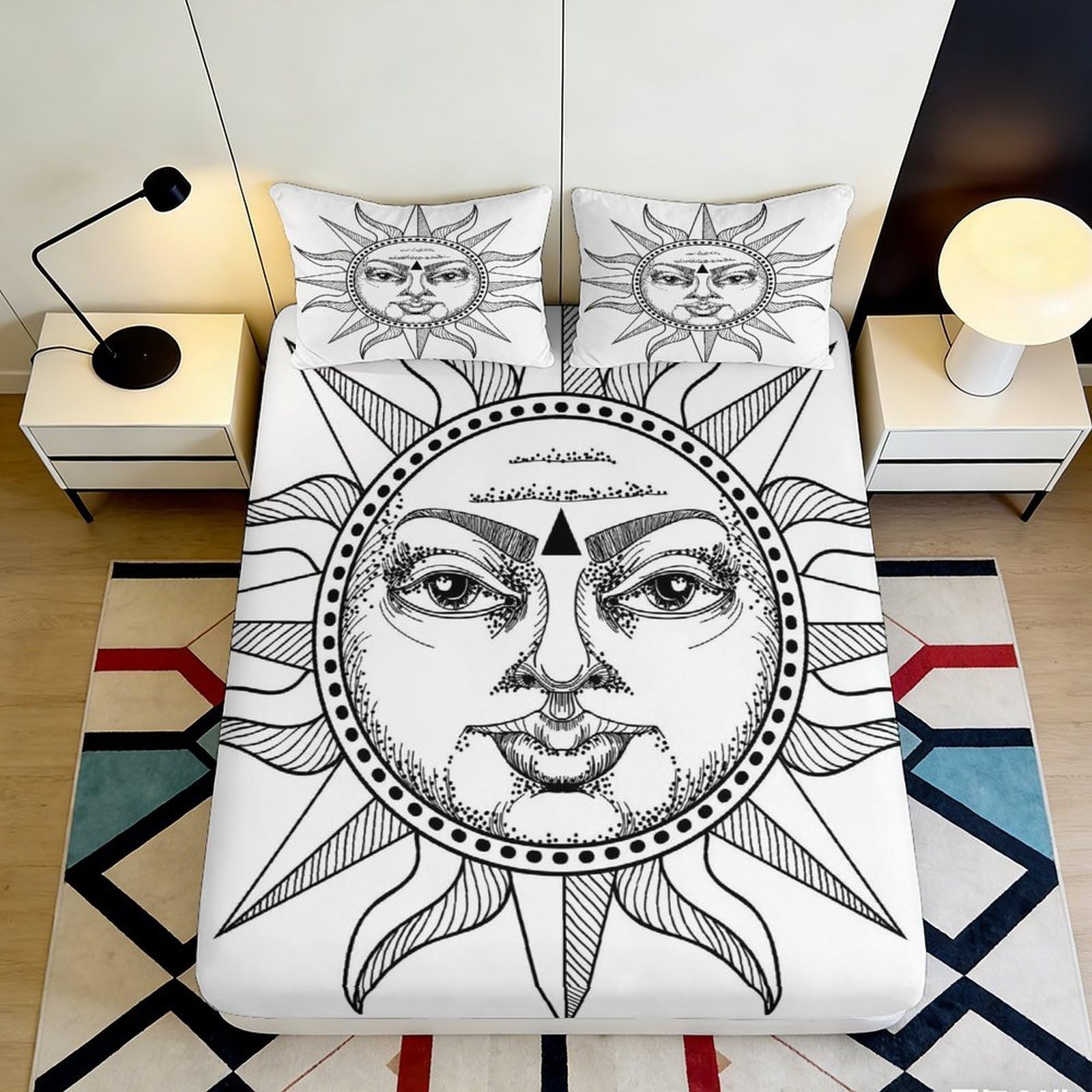Dhbaneiok Style-8 3D Printed Sun Moon Fitted Sheet Microfiber Soft Breathable Celestial Mattress Cover For Bedroom Dorm Decor 90X200x25cm