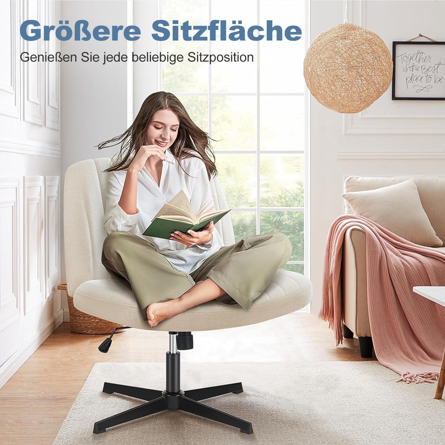 Bureaustoel, Cross-Legged stoel, zonder wielen Armless Swivel Home Office Chair, fluweel, roze