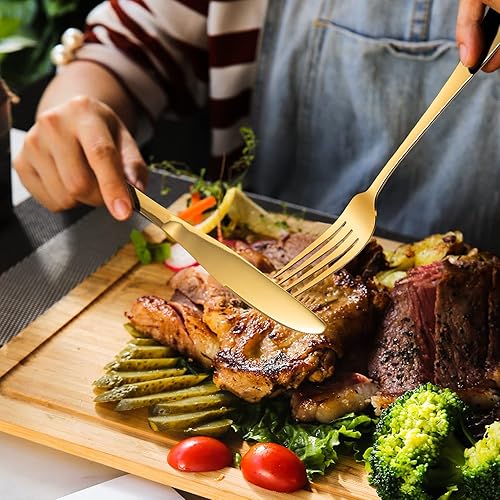 Miniatura 6 de Juego de cubiertos dorados para 12 juego de cubiertos dorados de 60 piezas juego de cucharas de tenedores de acero inoxidable dorado juego de