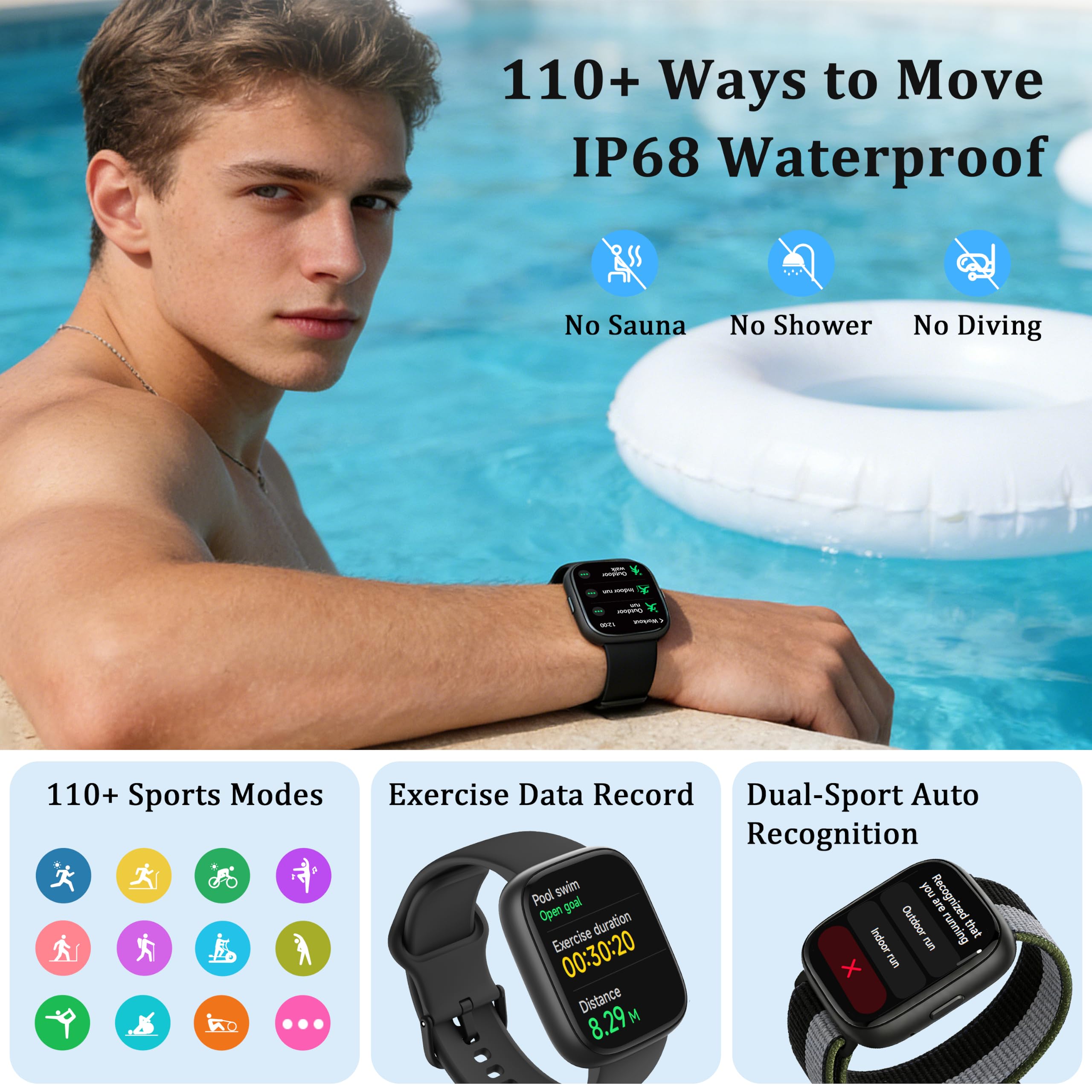 Smart Watch per donne e uomini, smartwatch 2026 [2 cinturini, cassa da 44 mm], orologio fitness tracker da 1,8 pollici Alexa integrato, per fare e rispondere alle chiamate, monitoraggio dello stress