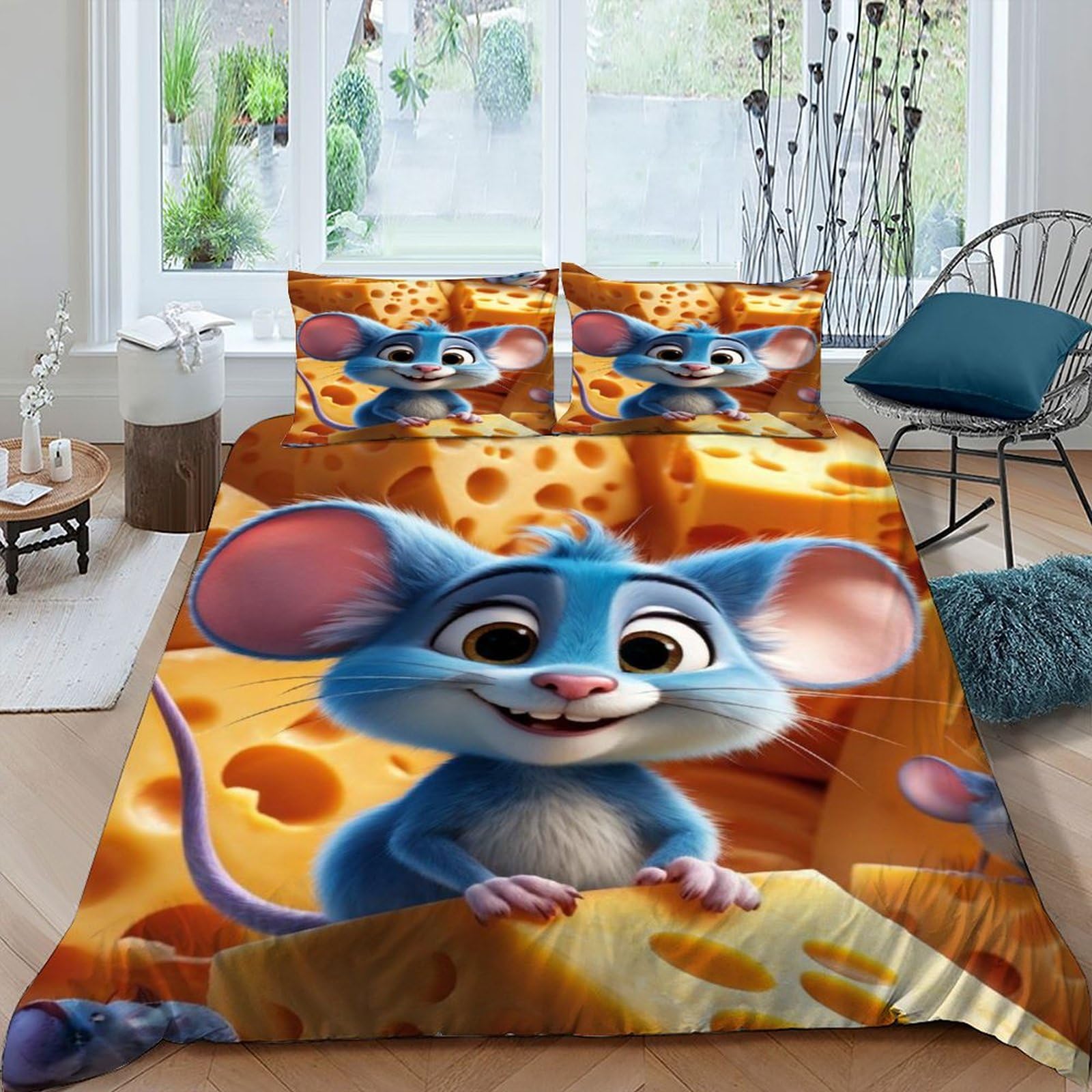 Parure de lit souris anti-glisse avec housse couette 220x240 fermeture éclair king microfibre