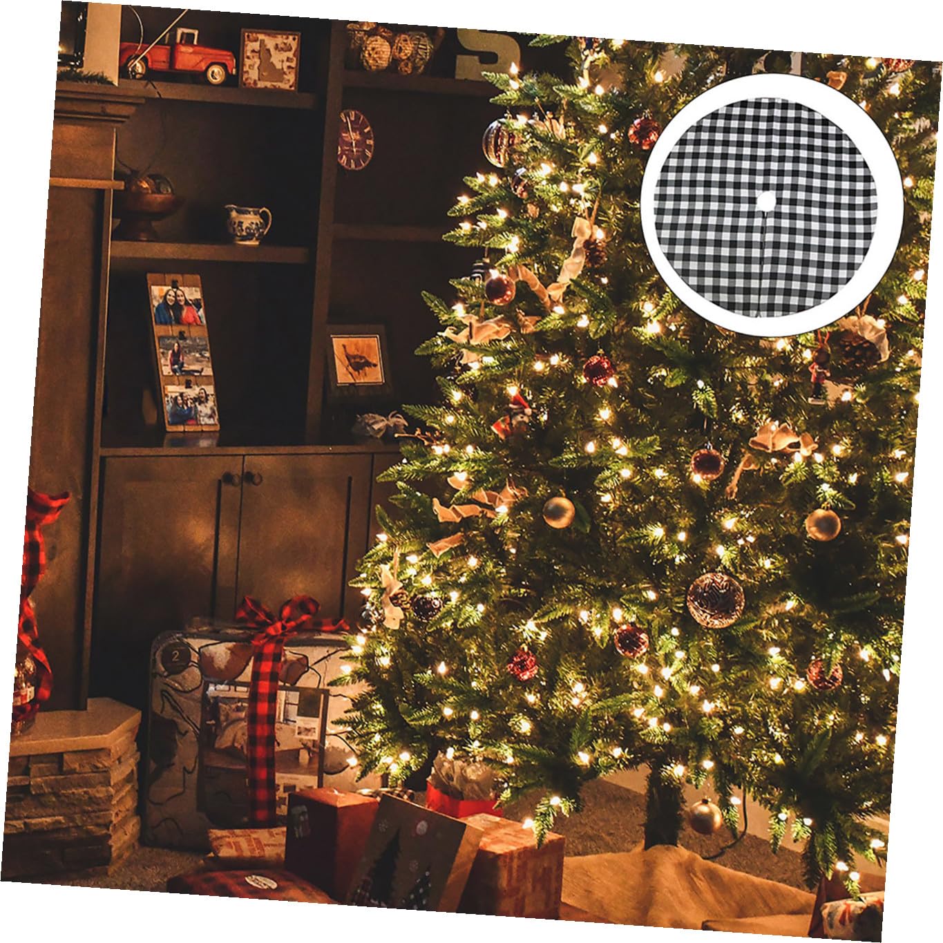 ARTIBETTER Gonna per Albero di Natale 120 CM Bianco Nero Grembiule Copri-Supporto Design Natalizio Decorazione Casa Negozi e Uffici per Festa di Natale