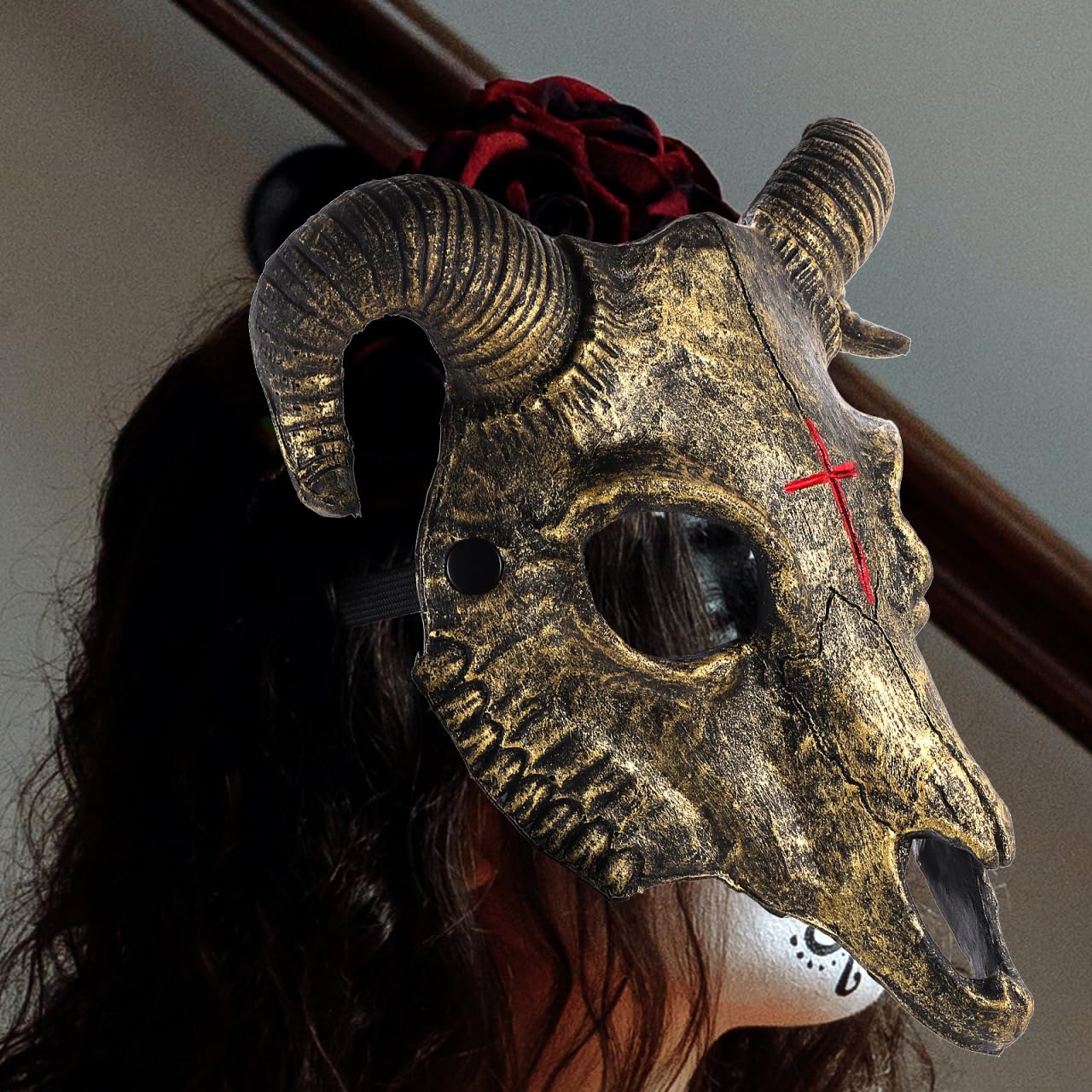 iplusmile Goat Skull Mask Halloween Costume Pu Full Face Mask for Adults Party Masquerade Cosplay Accessory - Image 4