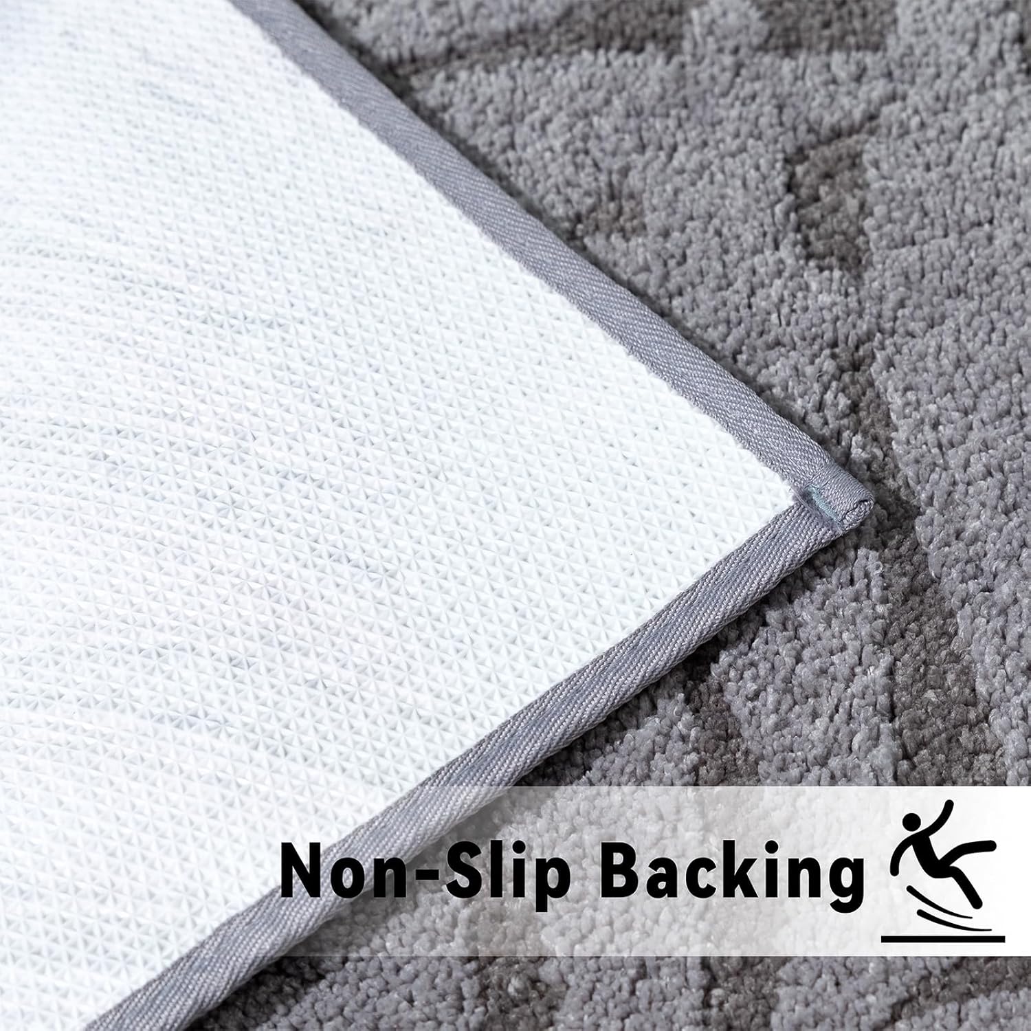 Grey Bathroom Rugs 20x32, Leaf Bath Mats, Non-Slip Washable Bathroom Mat, Plush Fluffy Soft Absorbent Microfiber Bath Rug for Sink Basin Bathtub Shower Bedroom Floor