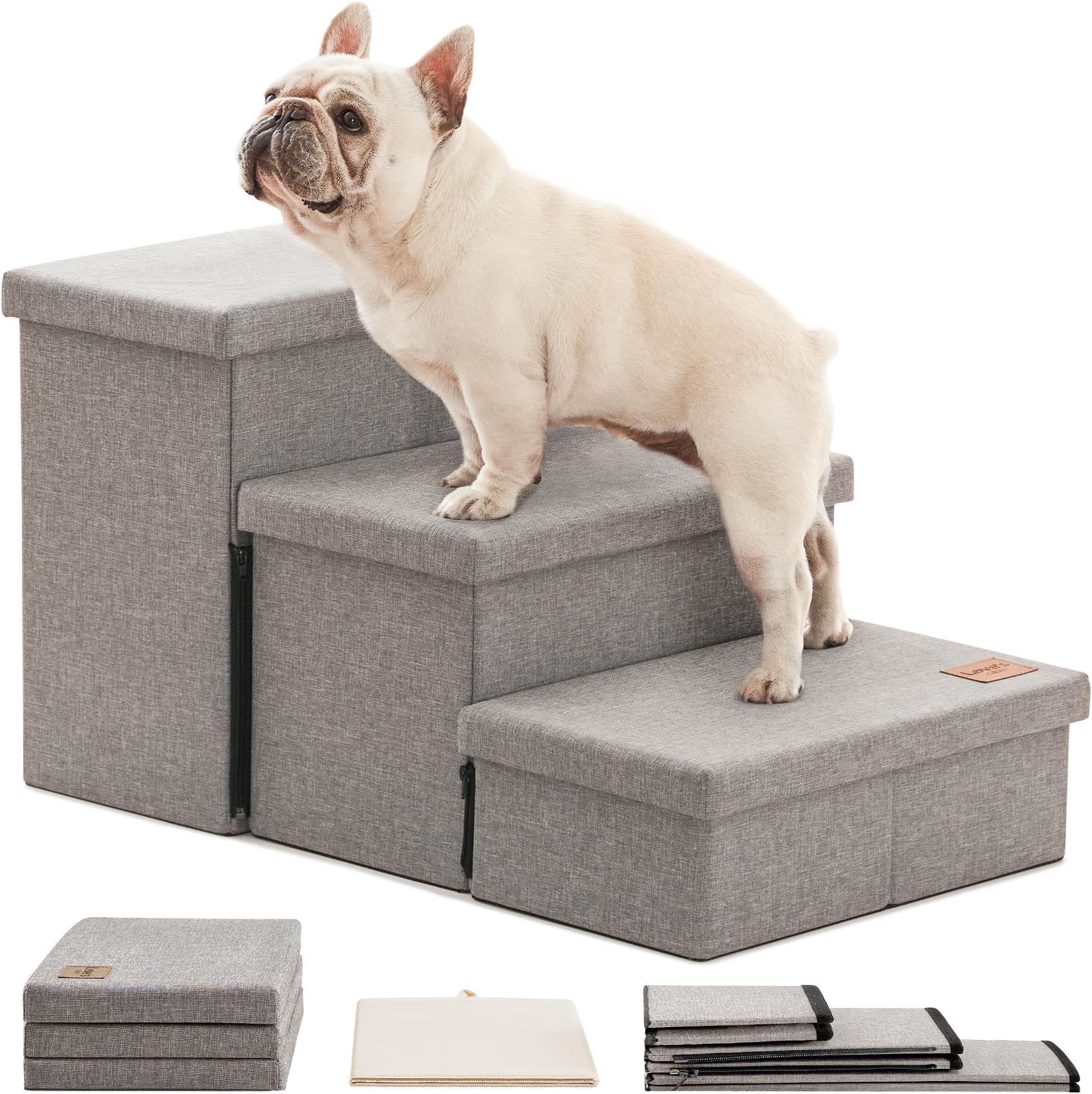 Dog Stairs with Storage 17.1"H, Dog Steps for High Beds
